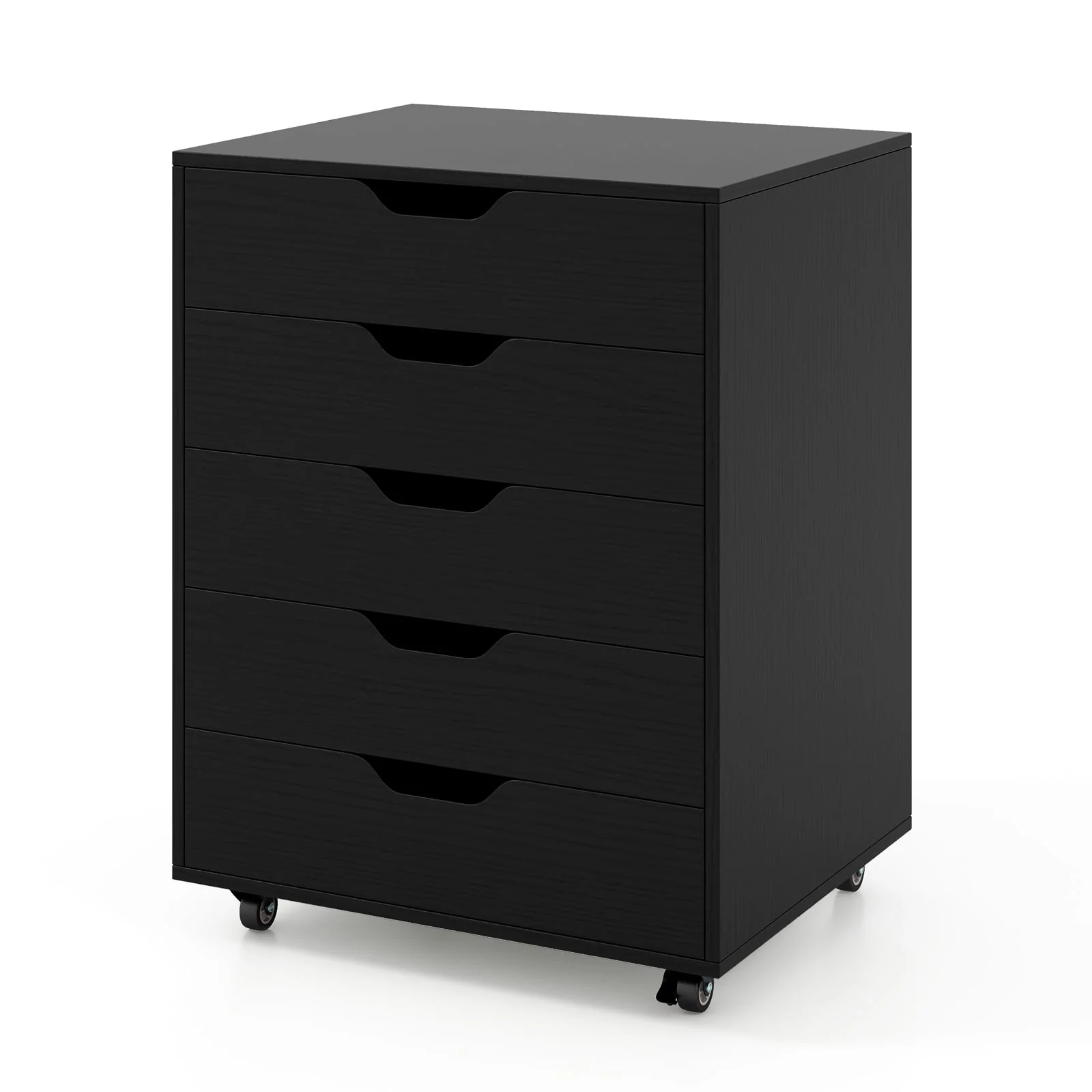 5 Drawer Mobile File Cabinet With Wheels, Black