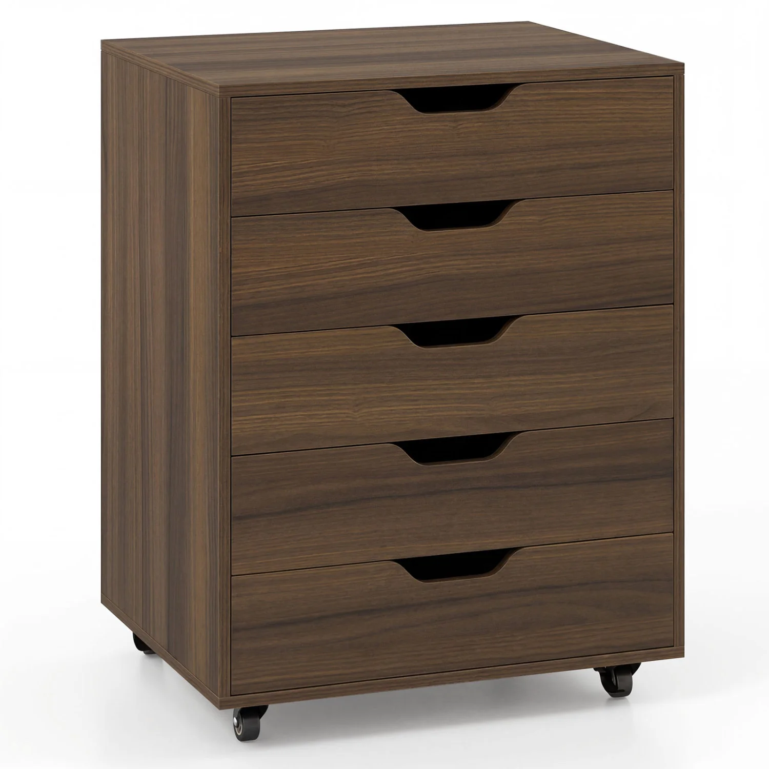 5 Drawer Mobile File Cabinet with Wheels for Living Room, Walnut