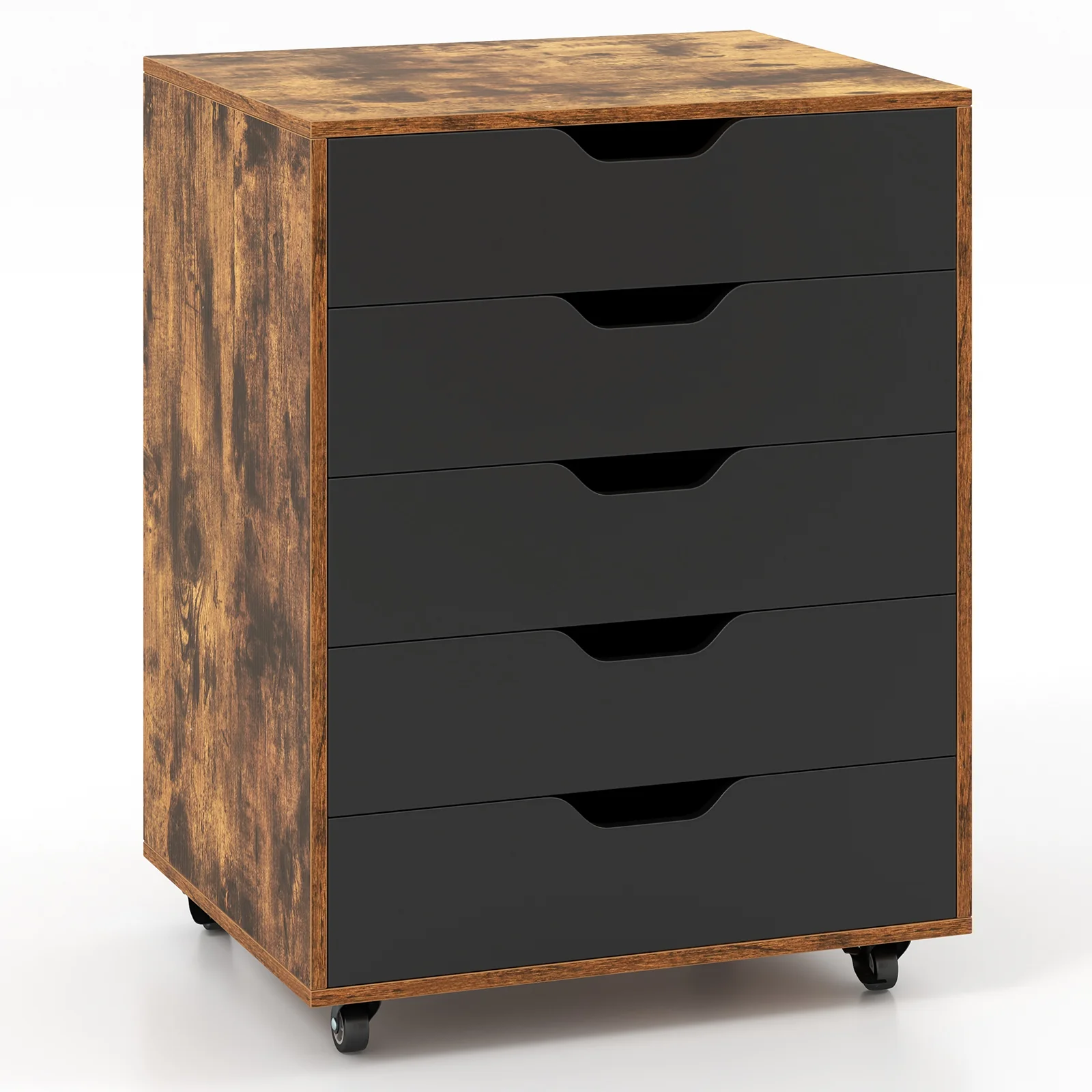 5 Drawer Mobile Lateral Filing Cabinet, Rustic Brown - Image 4