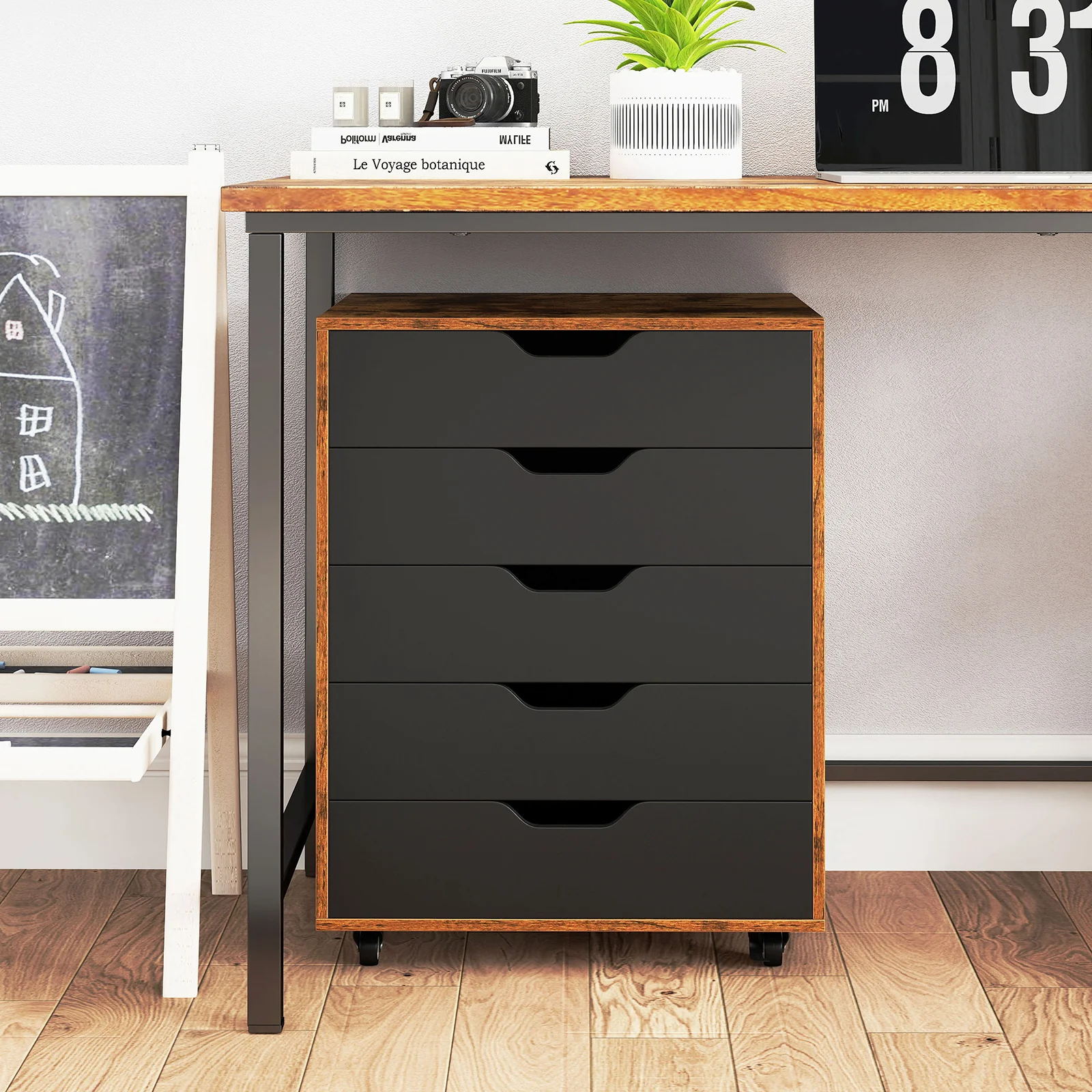 5 Drawer Mobile Lateral Filing Cabinet, Rustic Brown - Image 7
