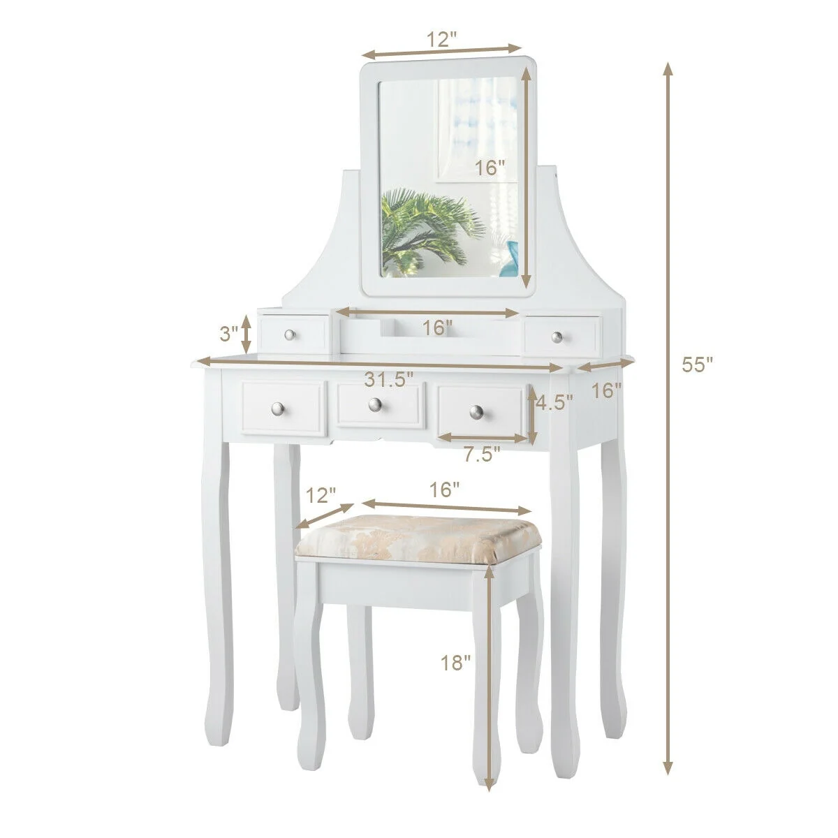 5 Drawer Removable Box Makeup Vanity Set, White - Image 5