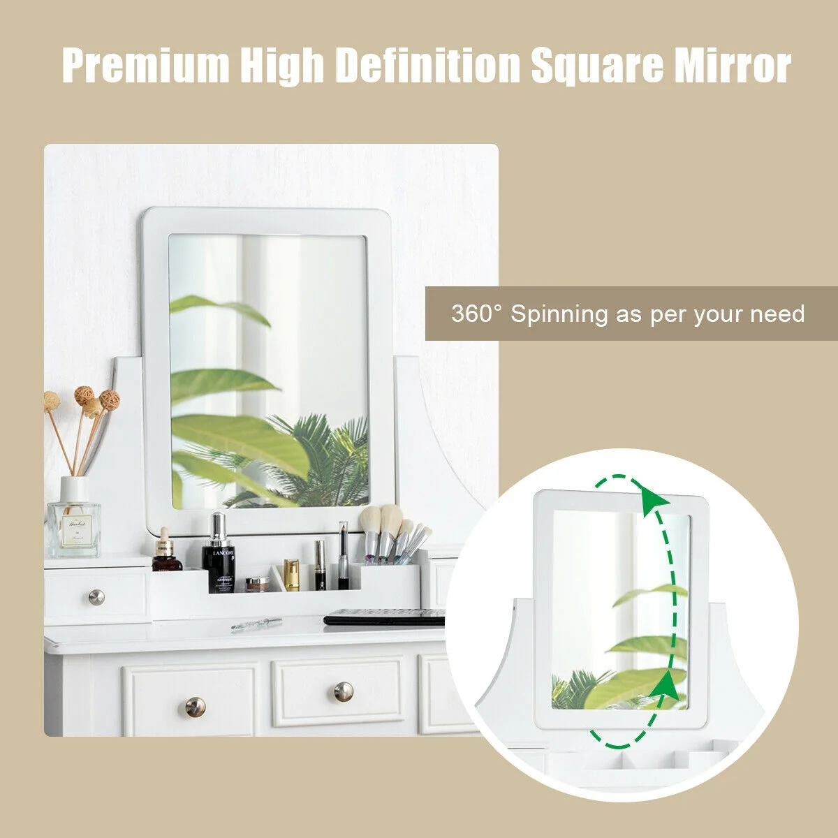 5 Drawer Removable Box Makeup Vanity Set, White - Image 7