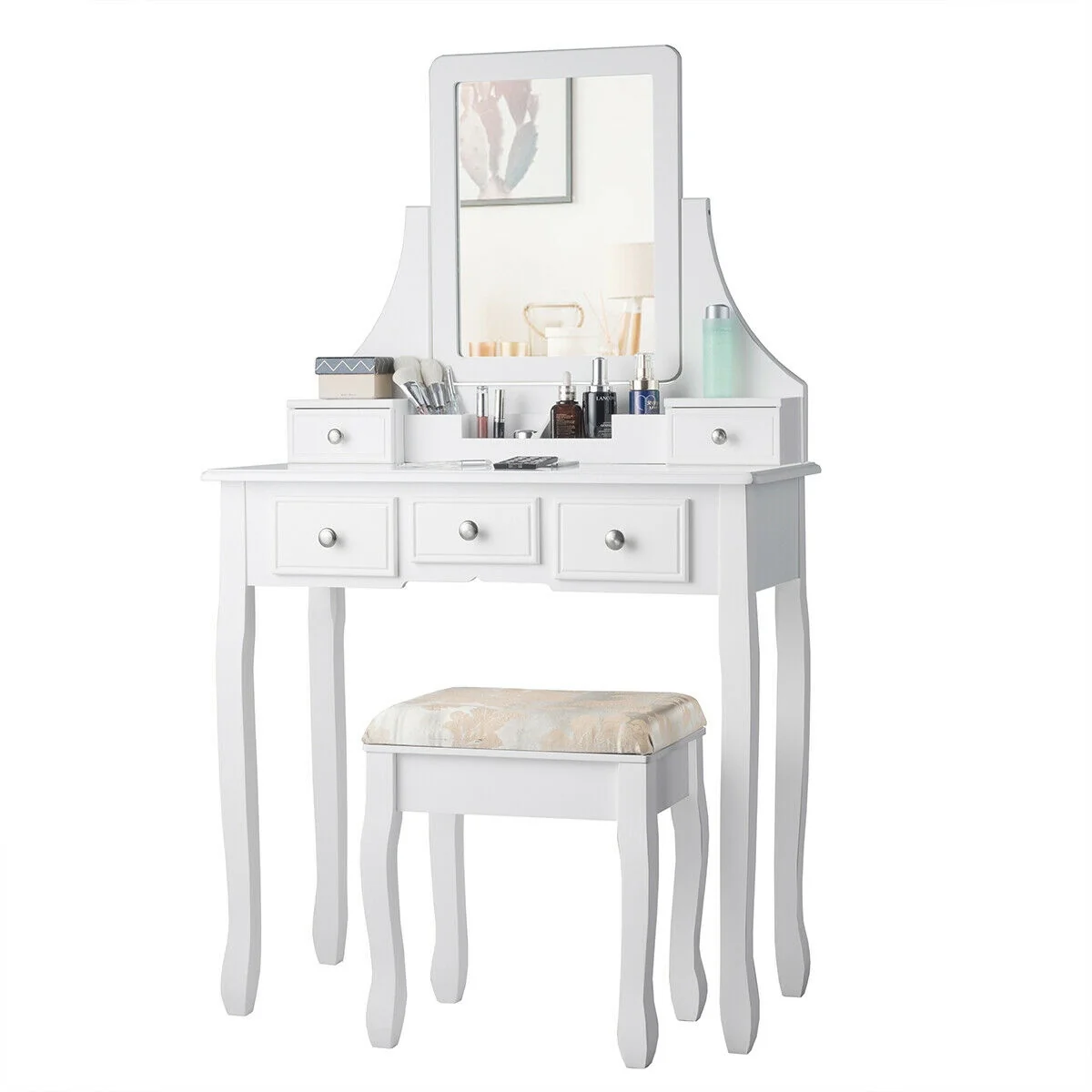 5 Drawer Removable Box Makeup Vanity Set, White - Image 8