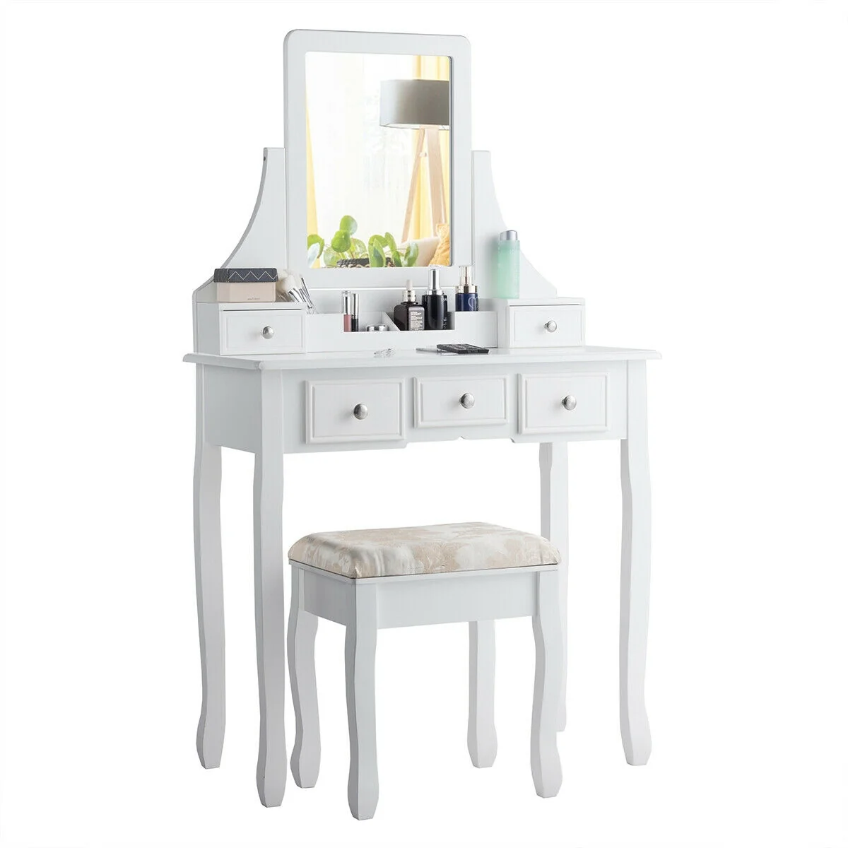 5 Drawer Removable Box Makeup Vanity Set, White - Image 9