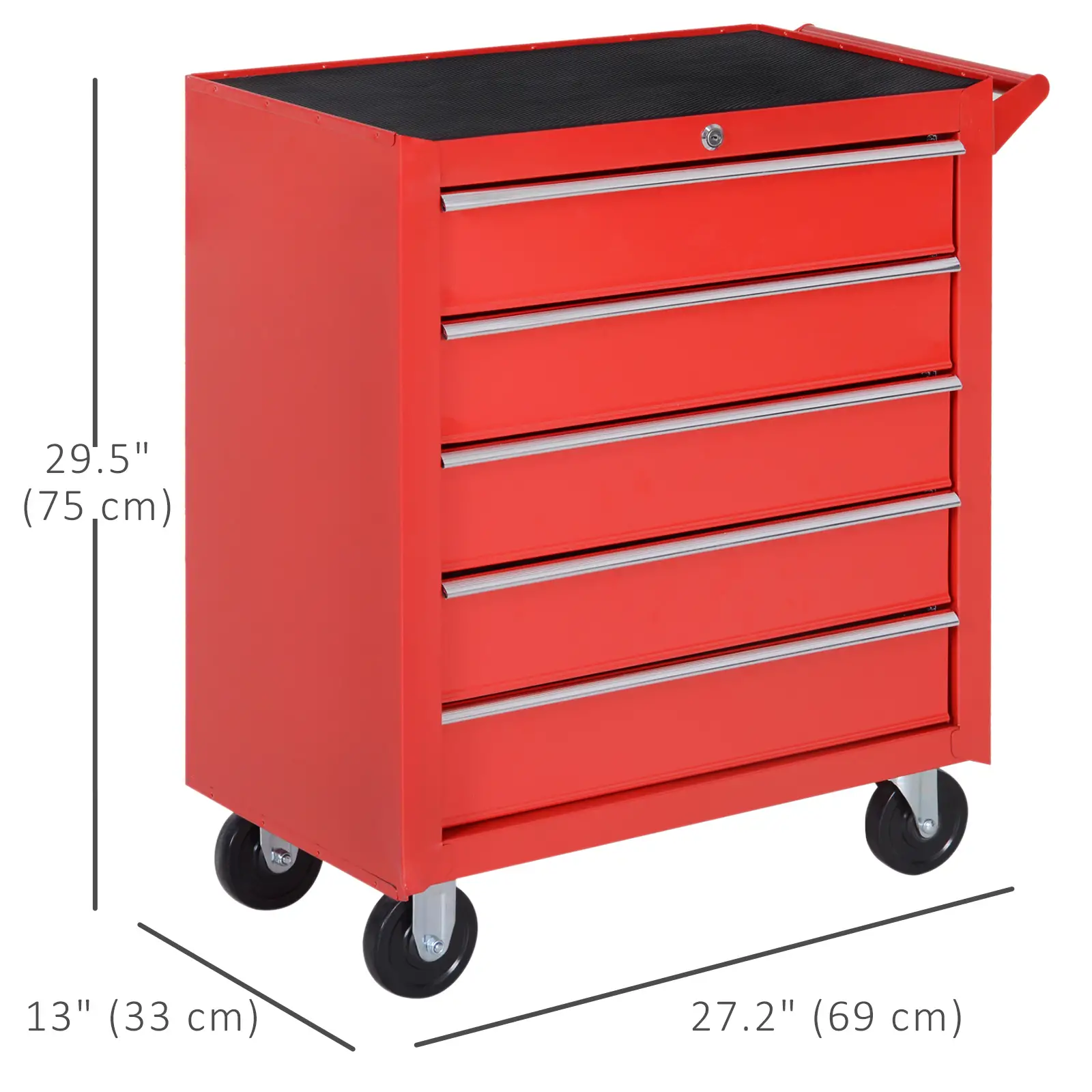 5 Drawer Roller Tool Chest, Mobile Lockable Toolbox, Red - Image 3