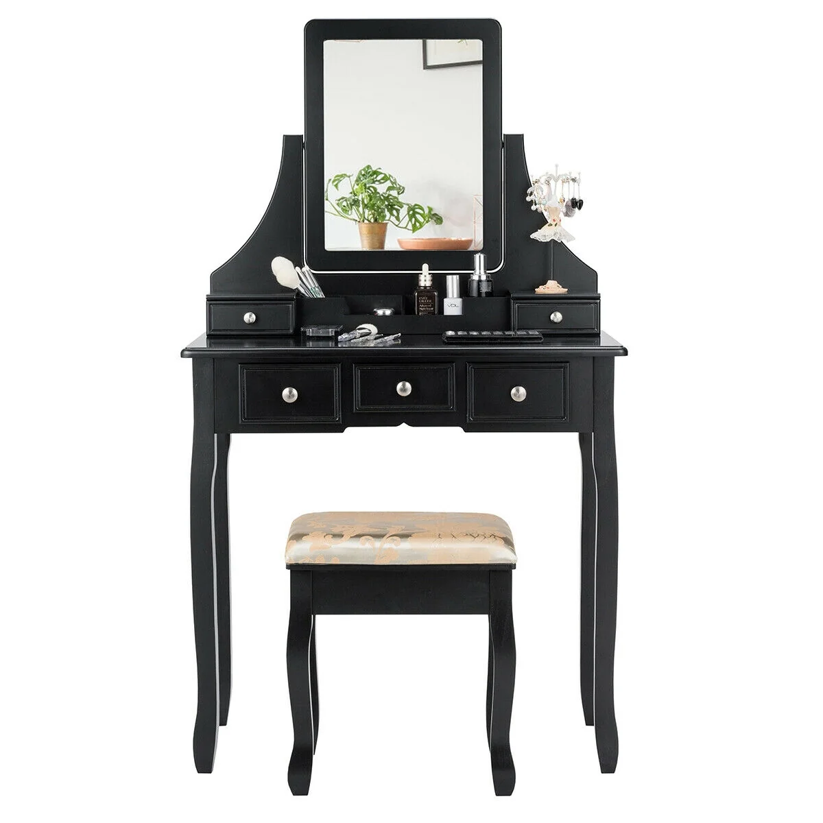 5 Drawers Removable Box Makeup Dressing Vanity Set, Black