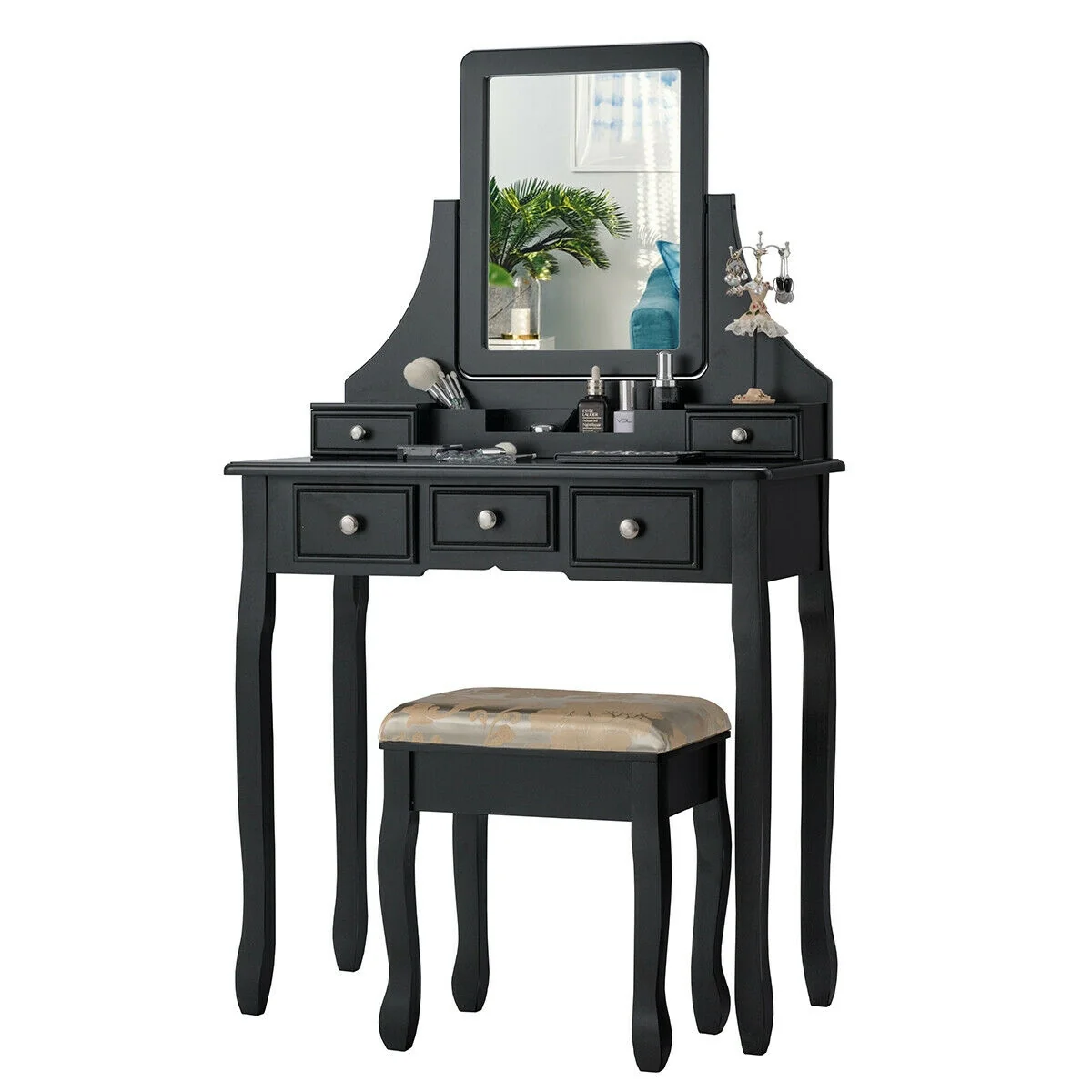 5 Drawers Removable Box Makeup Dressing Vanity Set, Black - Image 7