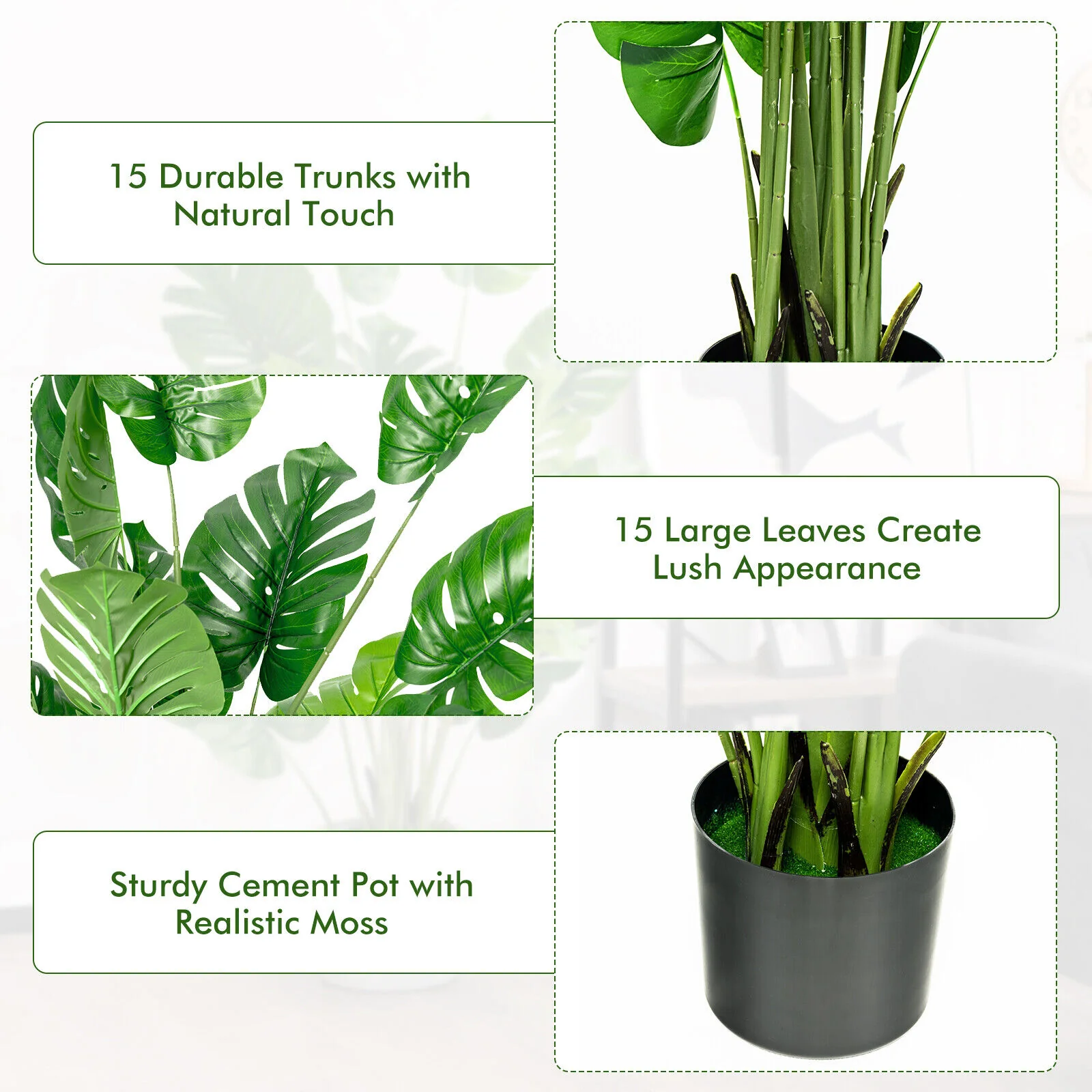 5 Feet Artificial Faux Monstera Deliciosa Plant, Green - Image 10