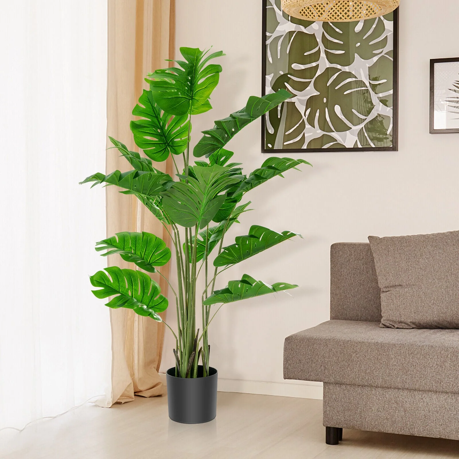 5 Feet Artificial Faux Monstera Deliciosa Plant, Green - Image 2