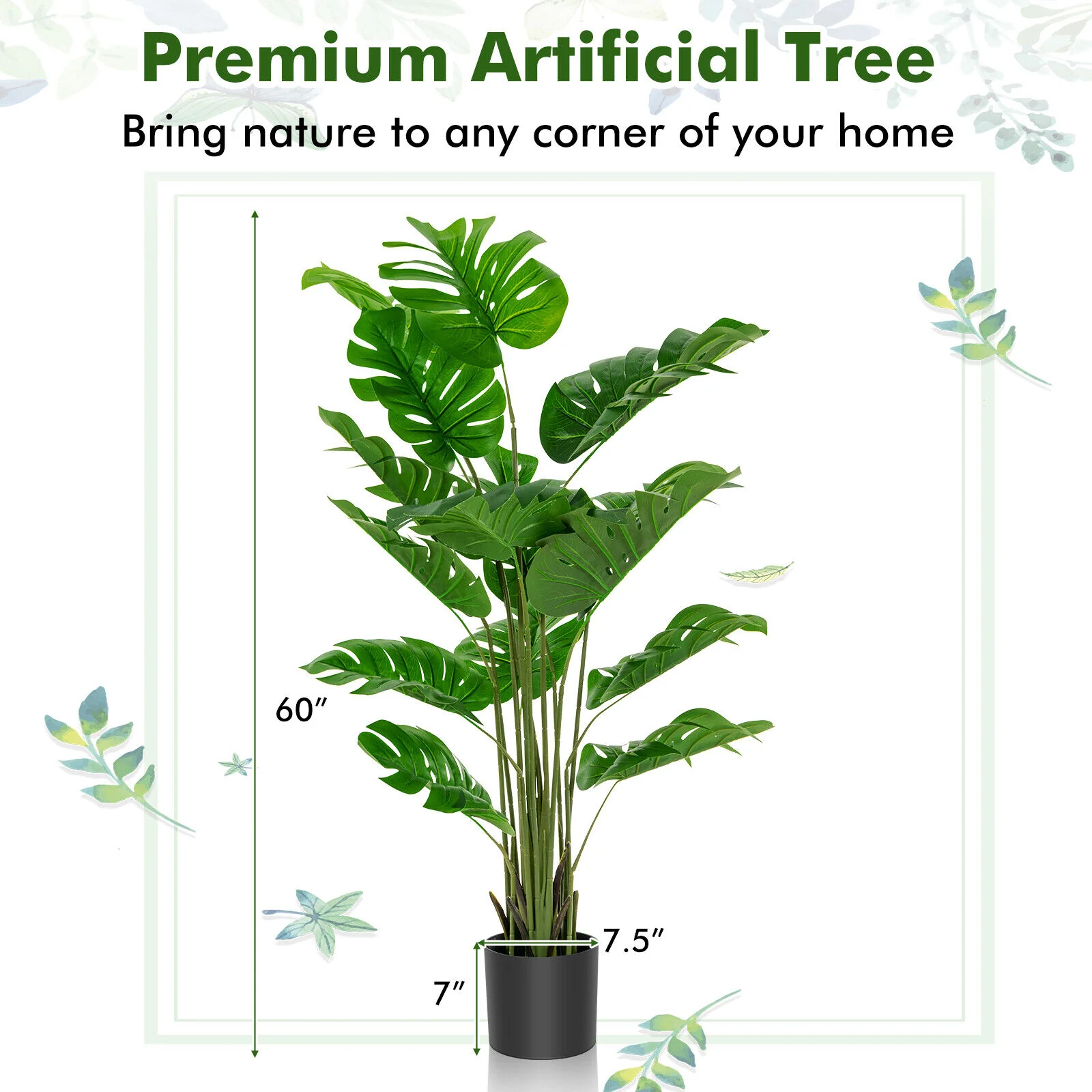 5 Feet Artificial Faux Monstera Deliciosa Plant, Green - Image 5