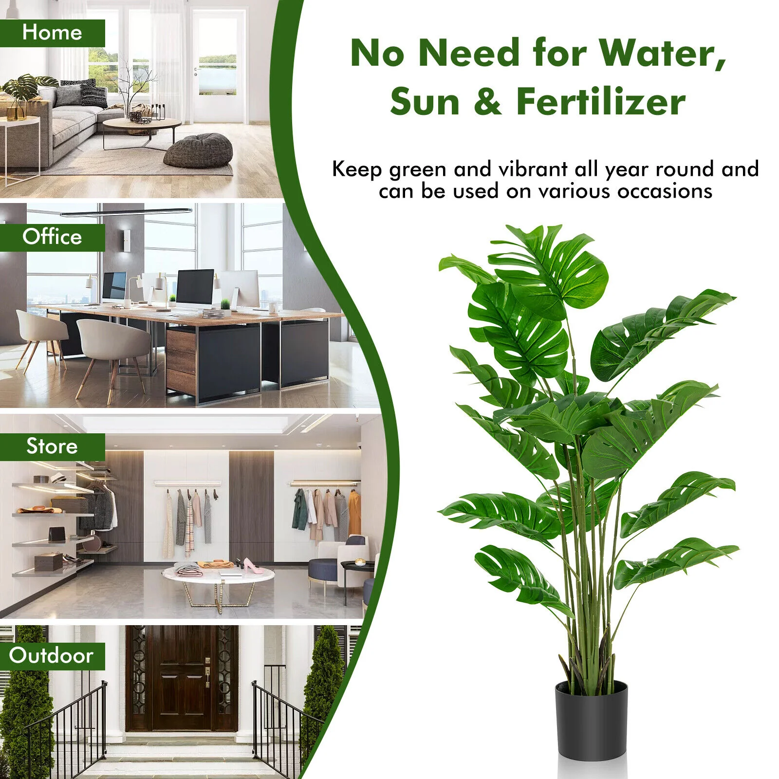 5 Feet Artificial Faux Monstera Deliciosa Plant, Green - Image 7