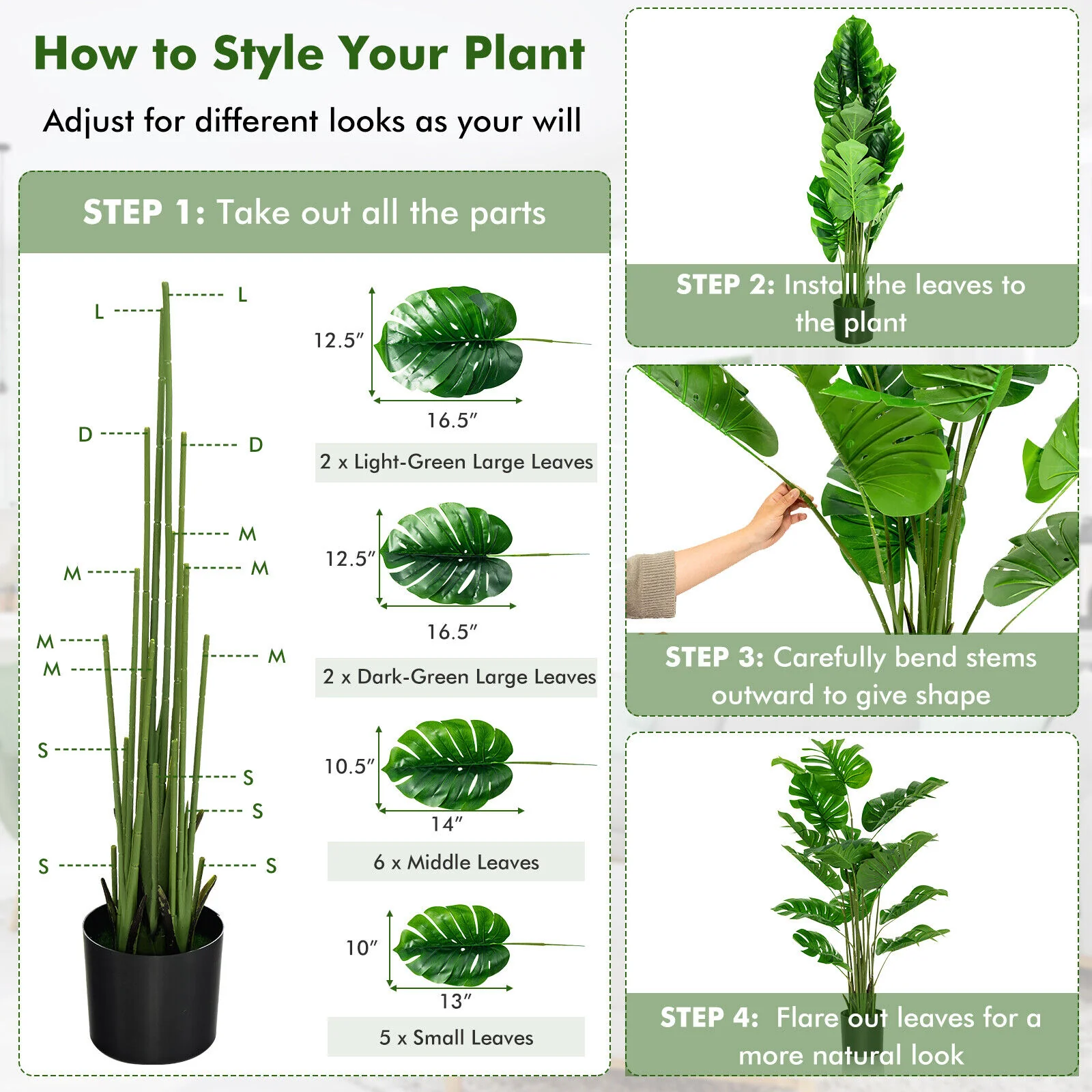 5 Feet Artificial Faux Monstera Deliciosa Plant, Green - Image 8
