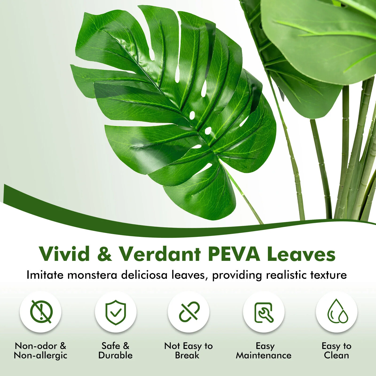 5 Feet Artificial Faux Monstera Deliciosa Plant, Green - Image 9