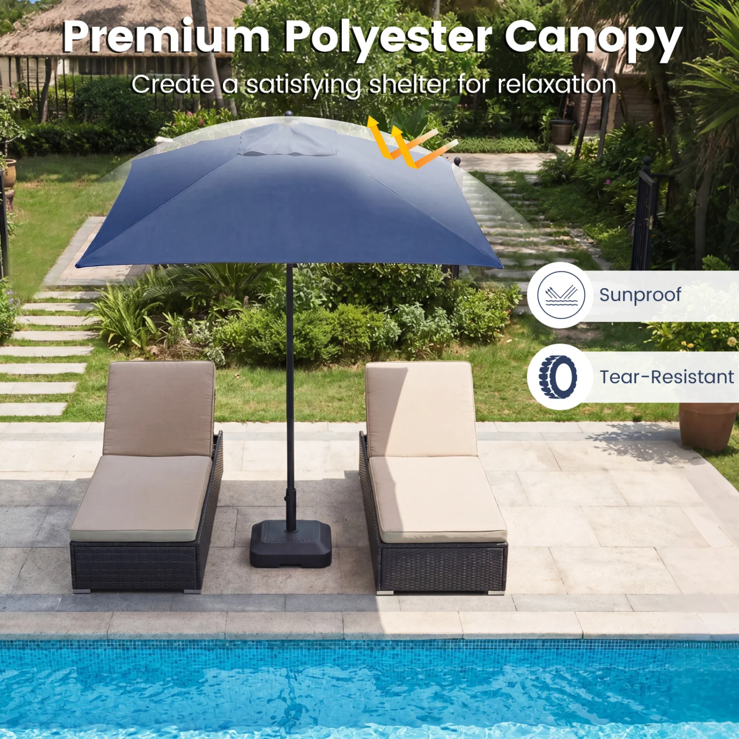 5 Feet Patio Square Market Table Umbrella Shelter with 4 Sturdy Ribs, Navy - Image 6