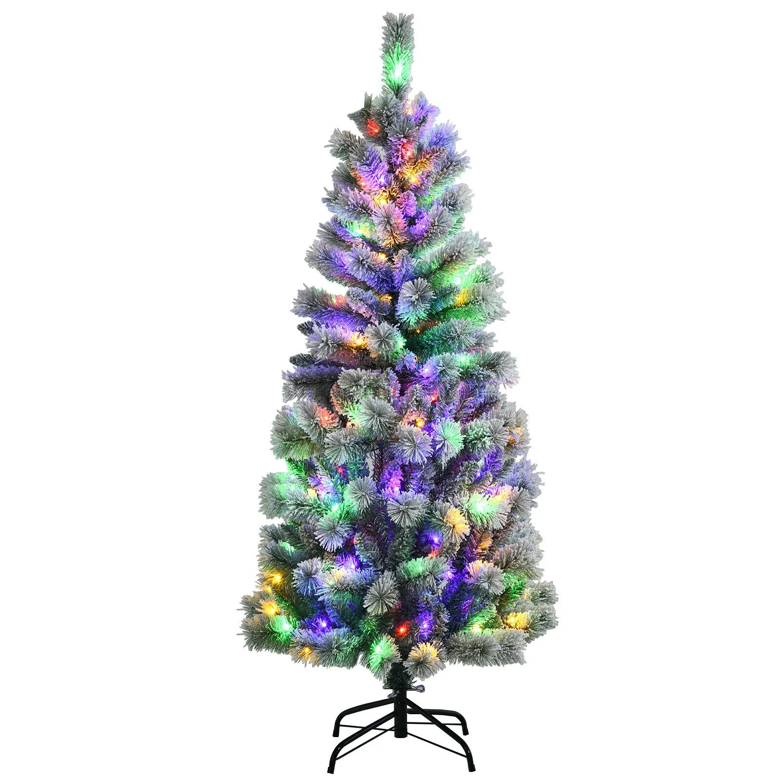 5 Feet Pre-Lit Snow Flocked Christmas Tree, 9 Modes Remote Control, White
