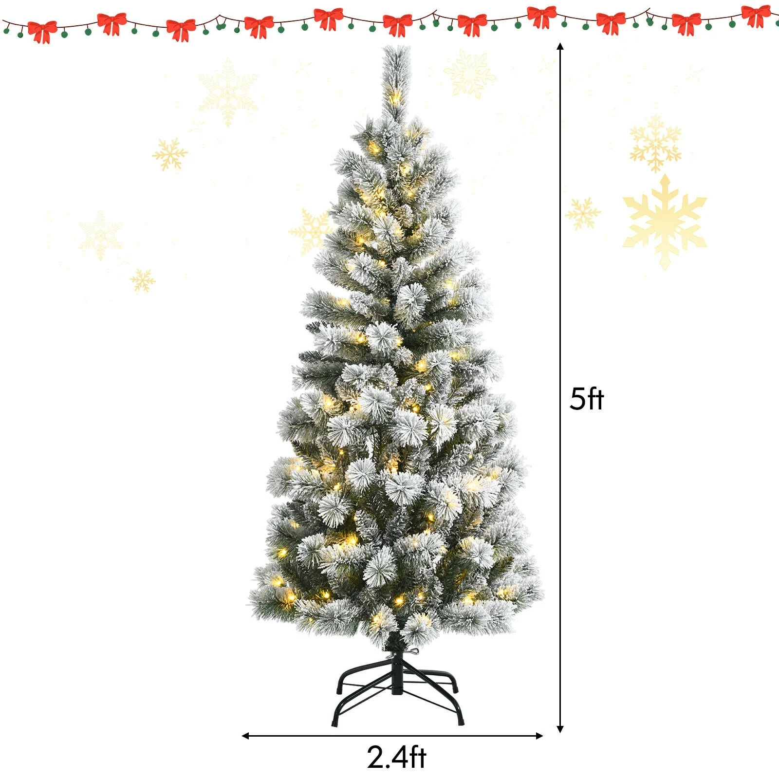 5 Feet Pre-Lit Snow Flocked Christmas Tree, 9 Modes Remote Control, White - Image 6