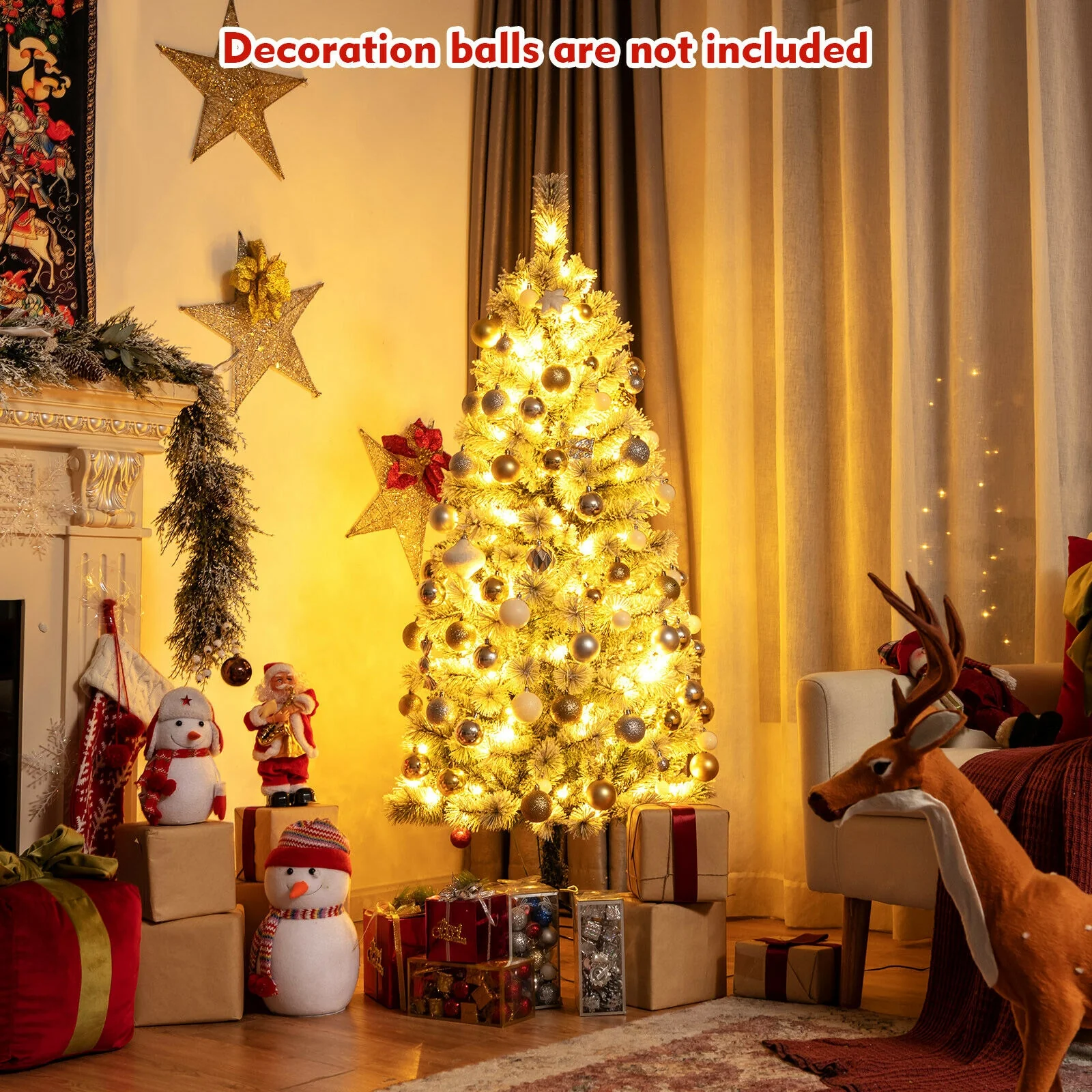 5 Feet Pre-Lit Snow Flocked Christmas Tree, 9 Modes Remote Control, White - Image 8