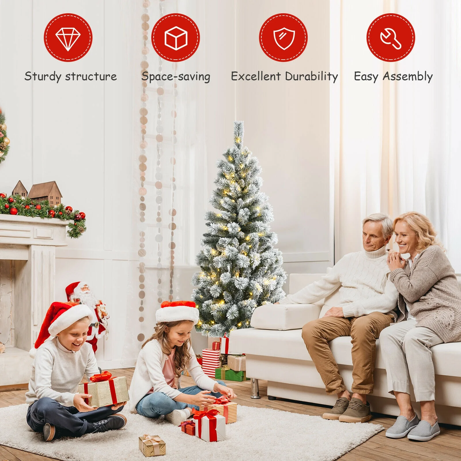 5 Feet Pre-Lit Snow Flocked Christmas Tree, 9 Modes Remote Control, White - Image 9