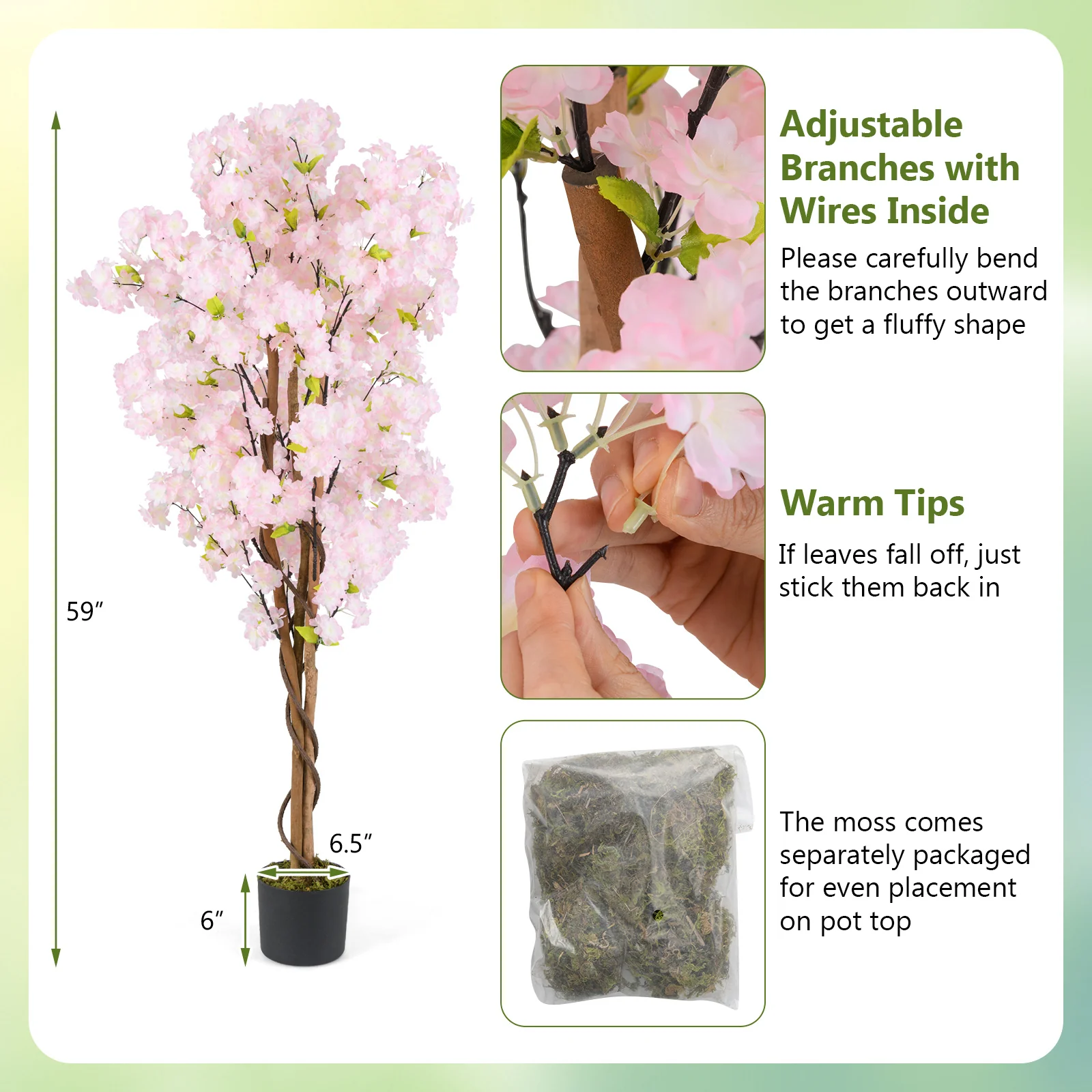 5 FT Artificial Cherry Blossom Tree, 1 Pack, Pink - Image 5