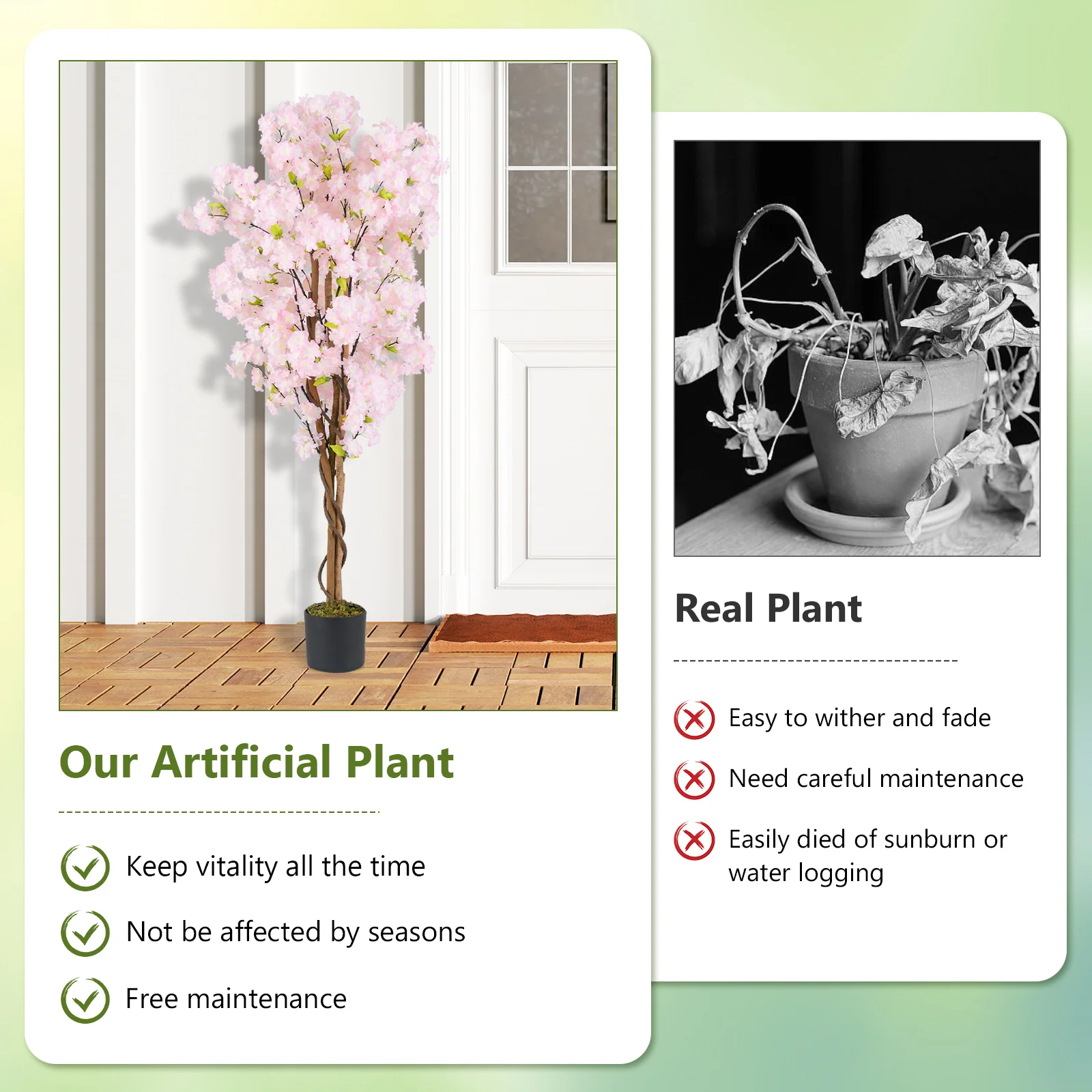 5 FT Artificial Cherry Blossom Tree, 2 Pack, Pink - Image 10