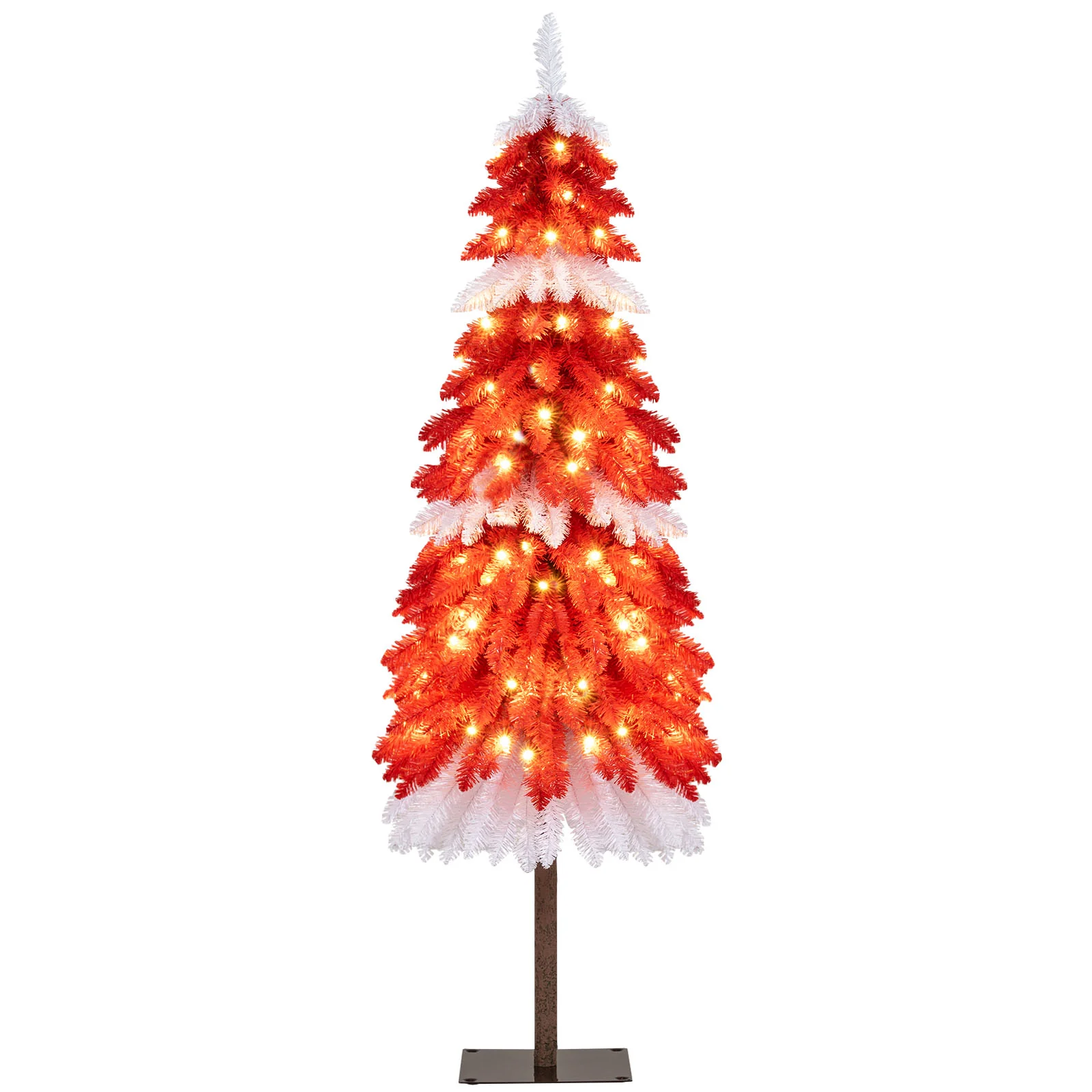 5 FT Artificial Christmas Tree Pre-lit Xmas Trees with 301 Red and White Branch Tips - Image 4