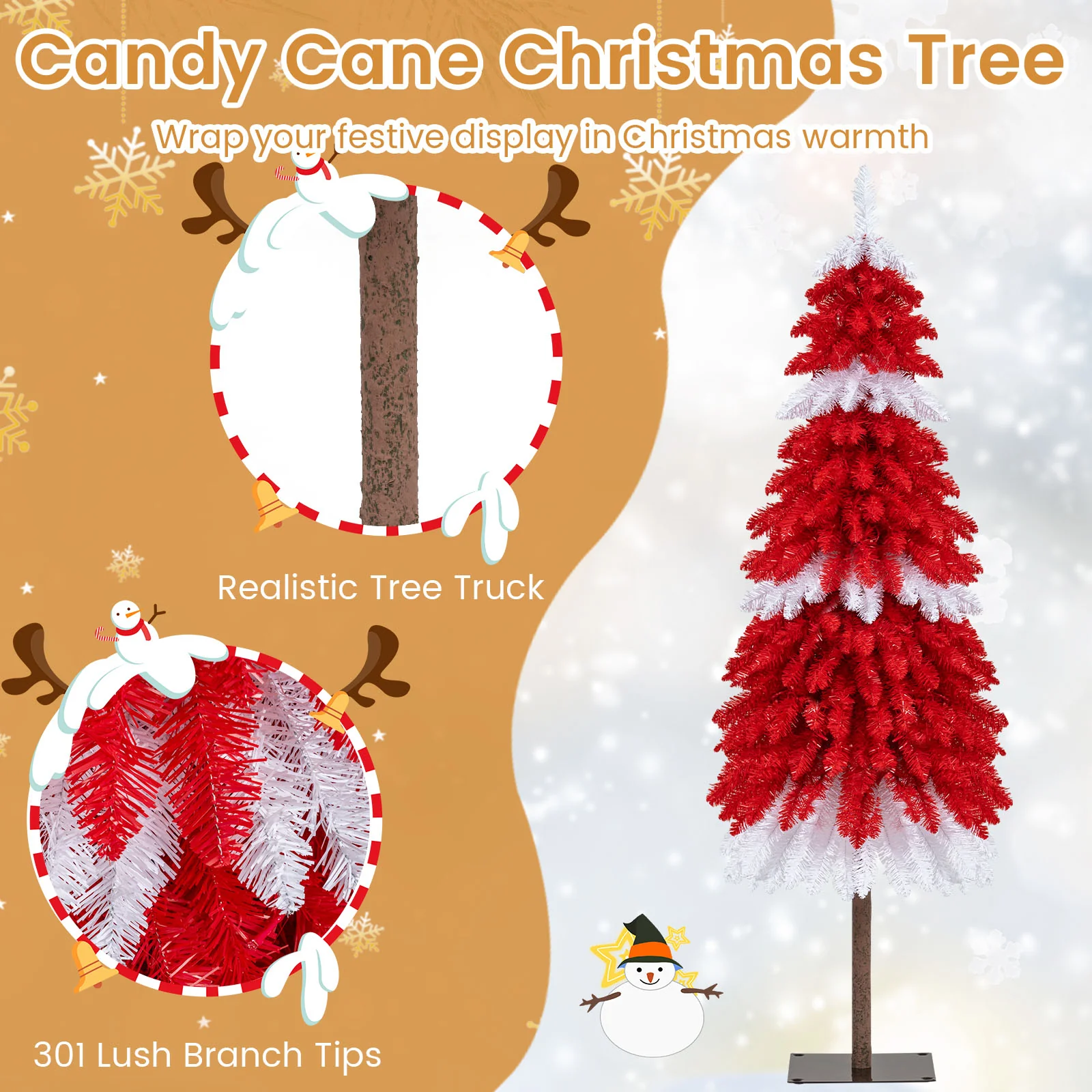 5 FT Artificial Christmas Tree Pre-lit Xmas Trees with 301 Red and White Branch Tips - Image 8