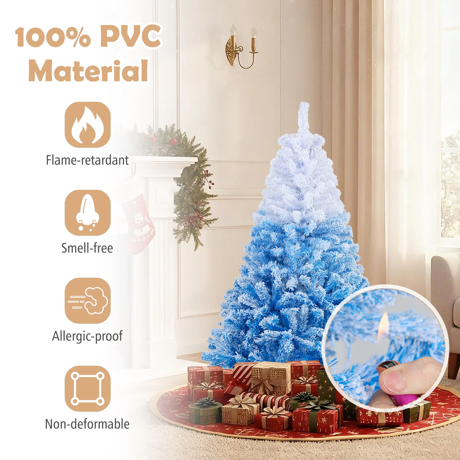 5 FT Artificial Christmas Tree, Warm White LED Lights, 8 Modes, Blue - Image 9