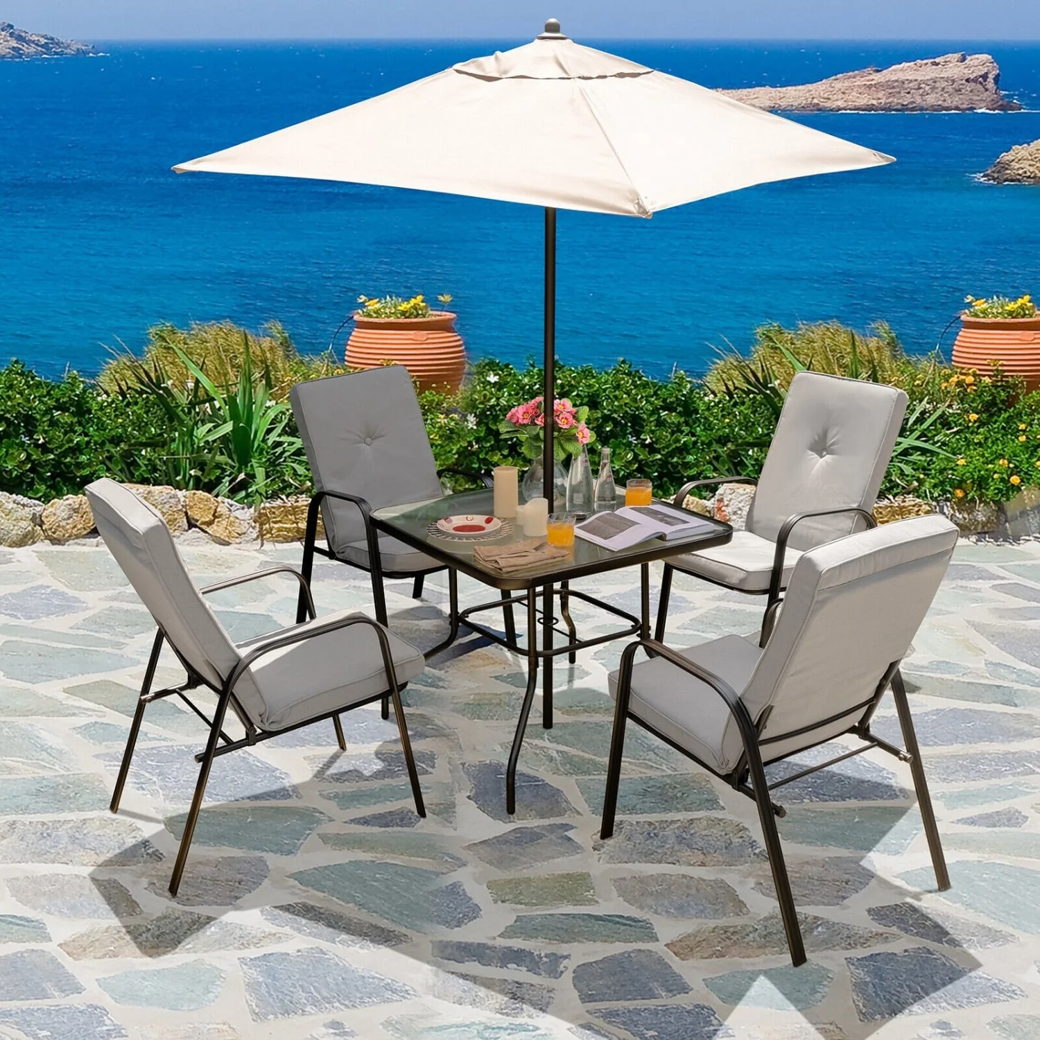 5 ft Patio Square Market Umbrella, Beige - Image 2