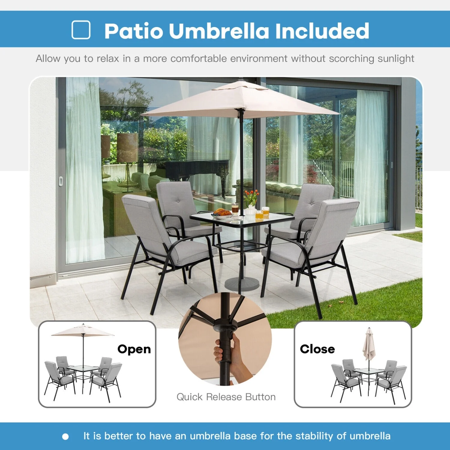 5 ft Patio Square Market Umbrella, Beige - Image 8