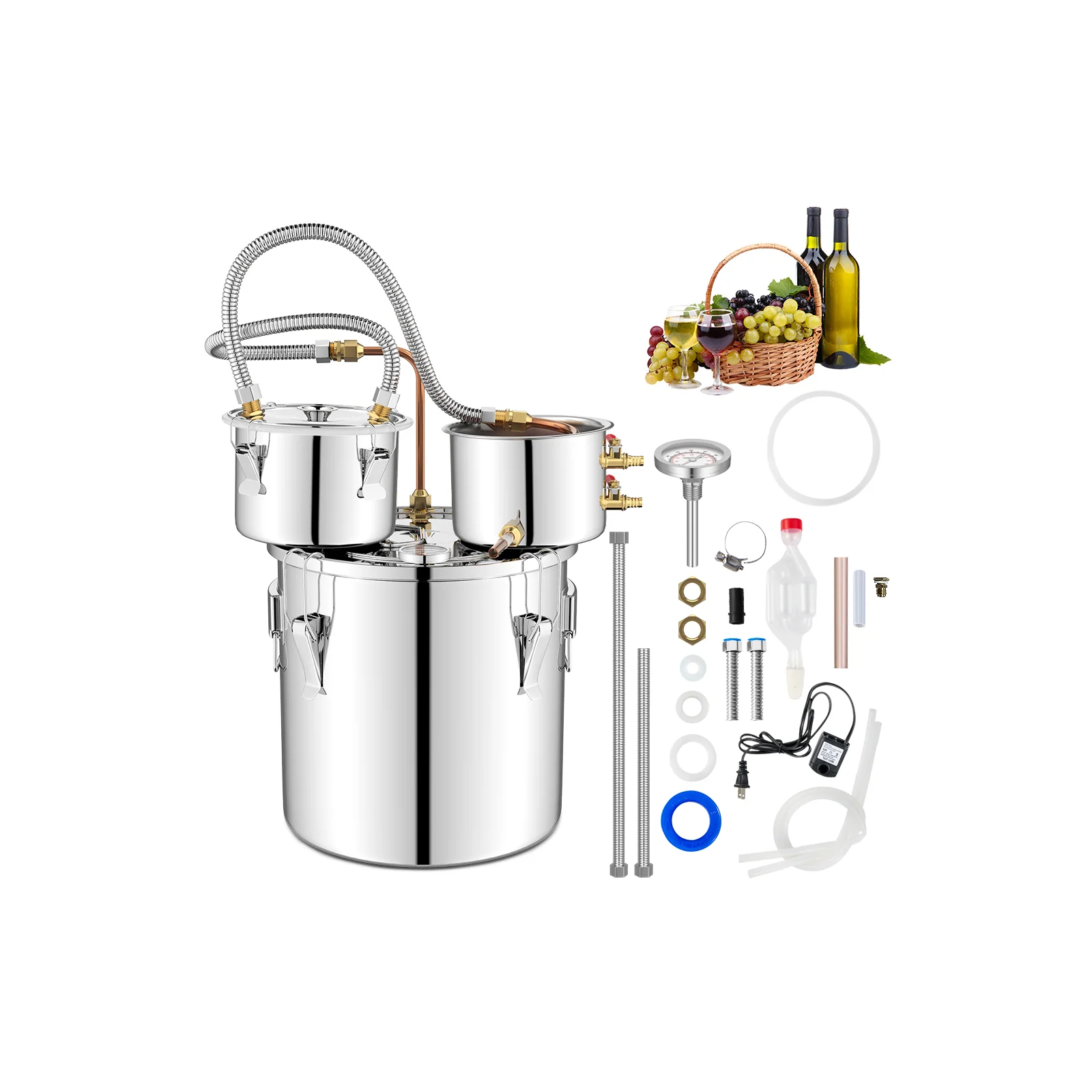 5 Gal, Water Alcohol Distiller, DIY Whisky, Silver - Image 4
