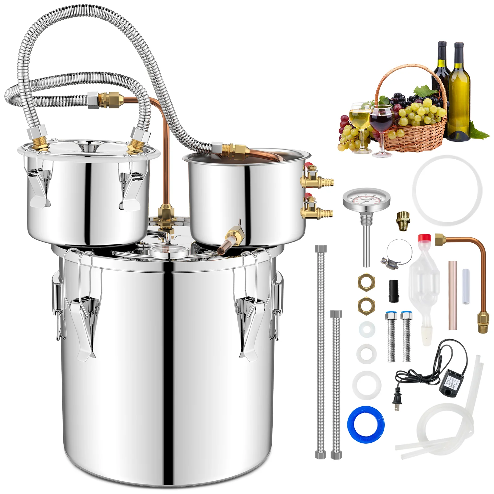 5 Gal, Water Alcohol Distiller, DIY Whisky, Silver - Image 5