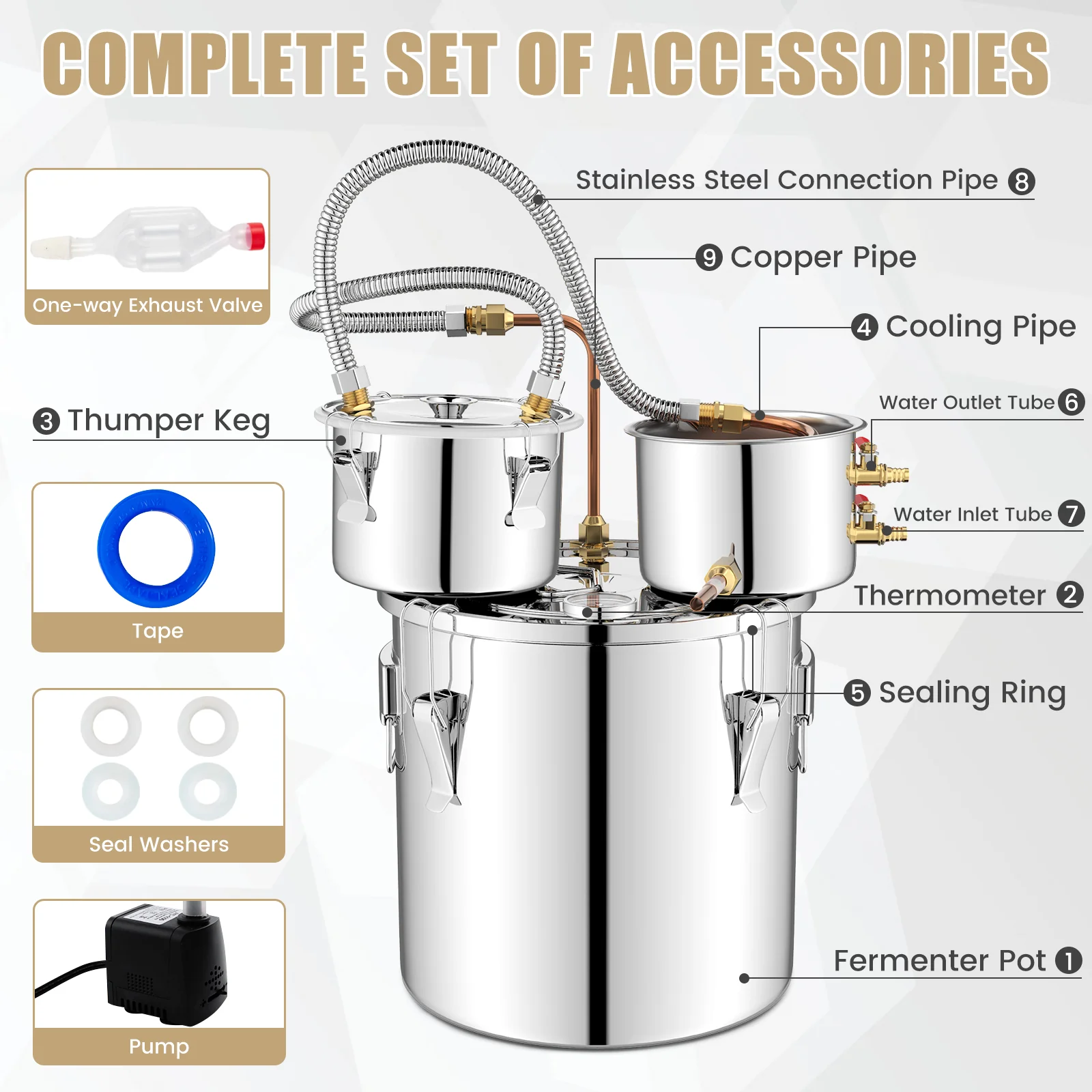 5 Gal, Water Alcohol Distiller, DIY Whisky, Silver - Image 8