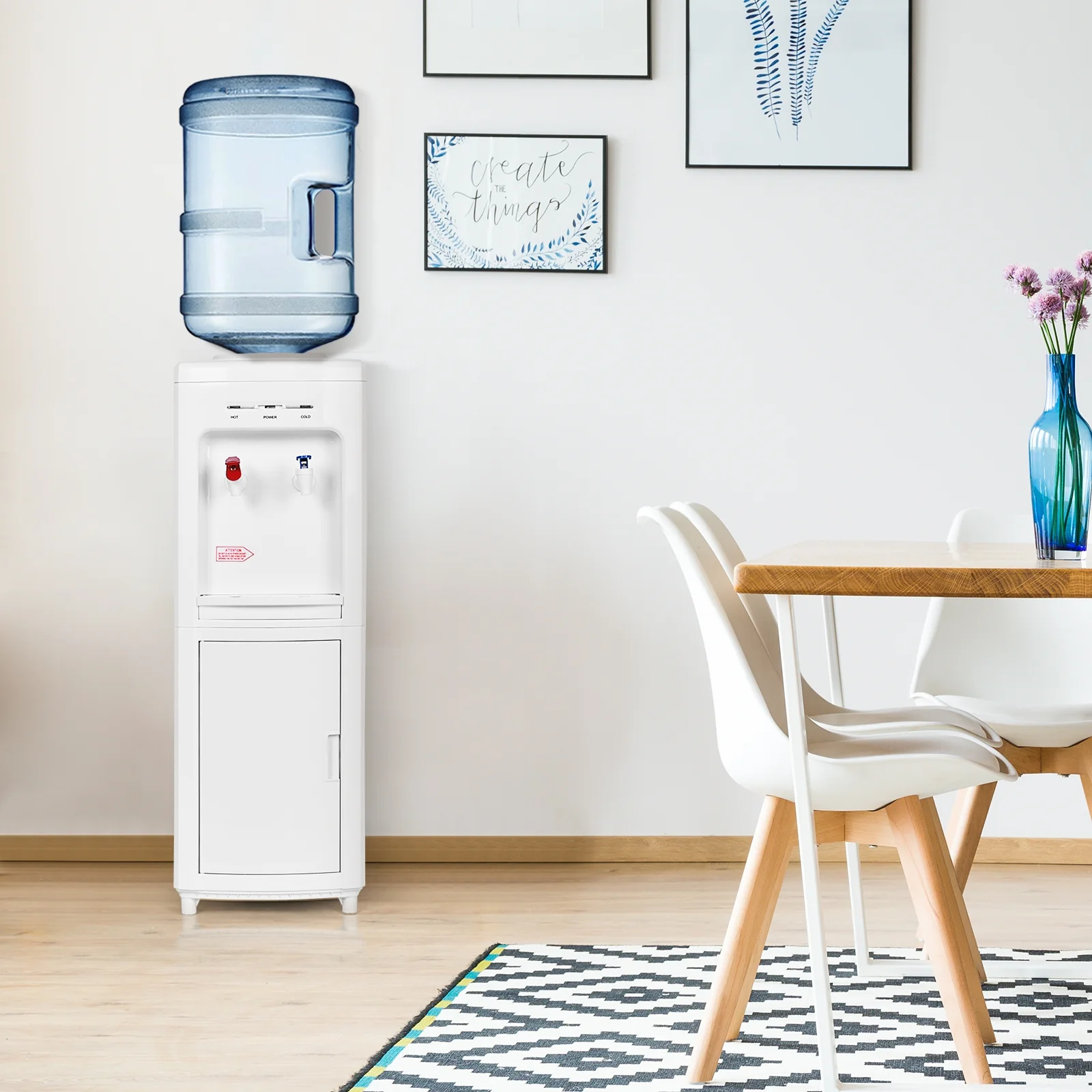 5 Gallon Hot And Cold Water Cooler Dispenser, Child Safety Lock, White - Image 3