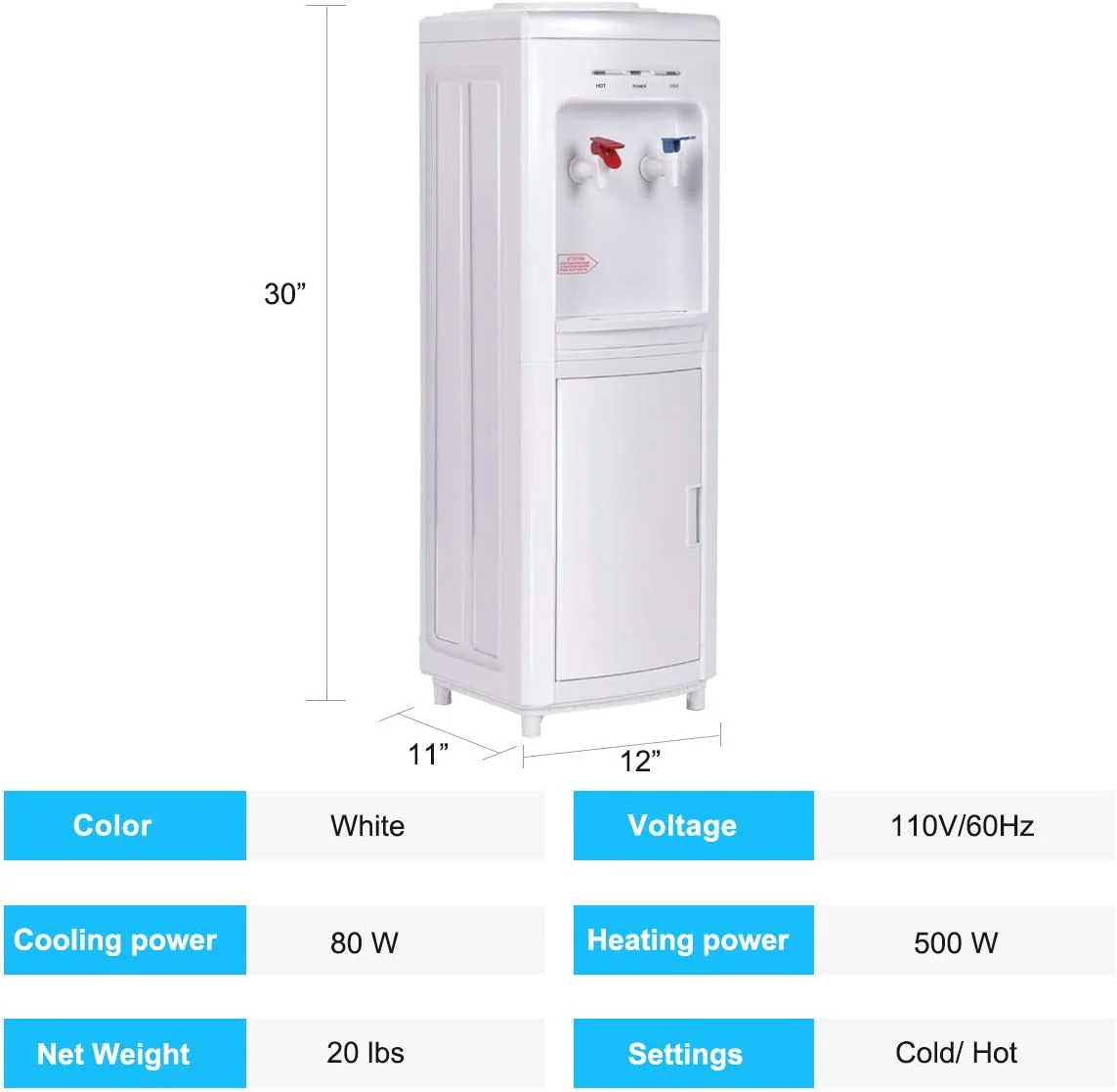 5 Gallon Hot And Cold Water Cooler Dispenser, Child Safety Lock, White - Image 5