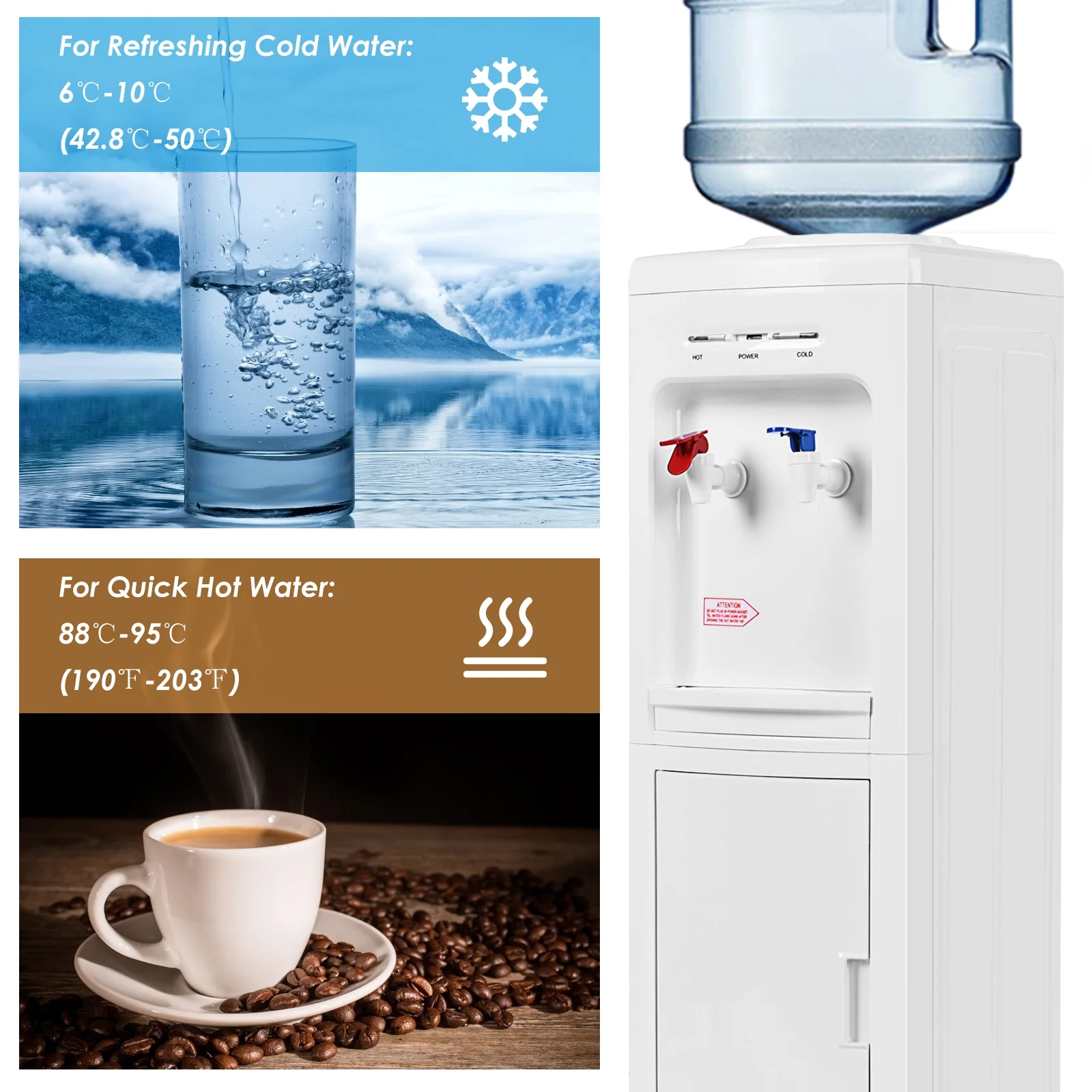 5 Gallon Hot And Cold Water Cooler Dispenser, Child Safety Lock, White - Image 7