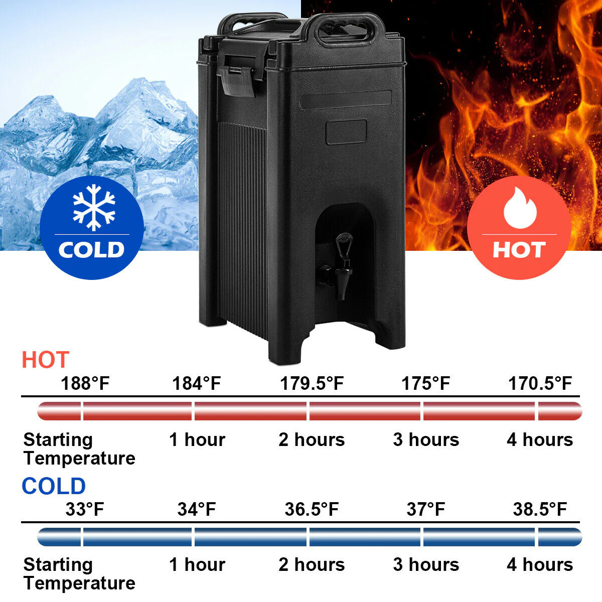 5 Gallon Insulated Beverage Server Dispenser, Black - Image 3