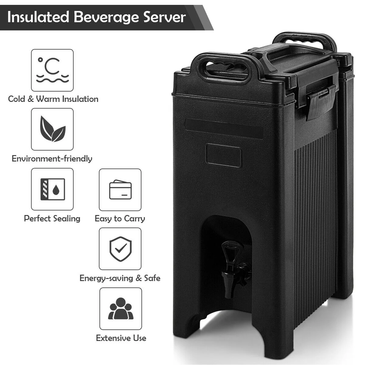5 Gallon Insulated Beverage Server Dispenser, Black - Image 8