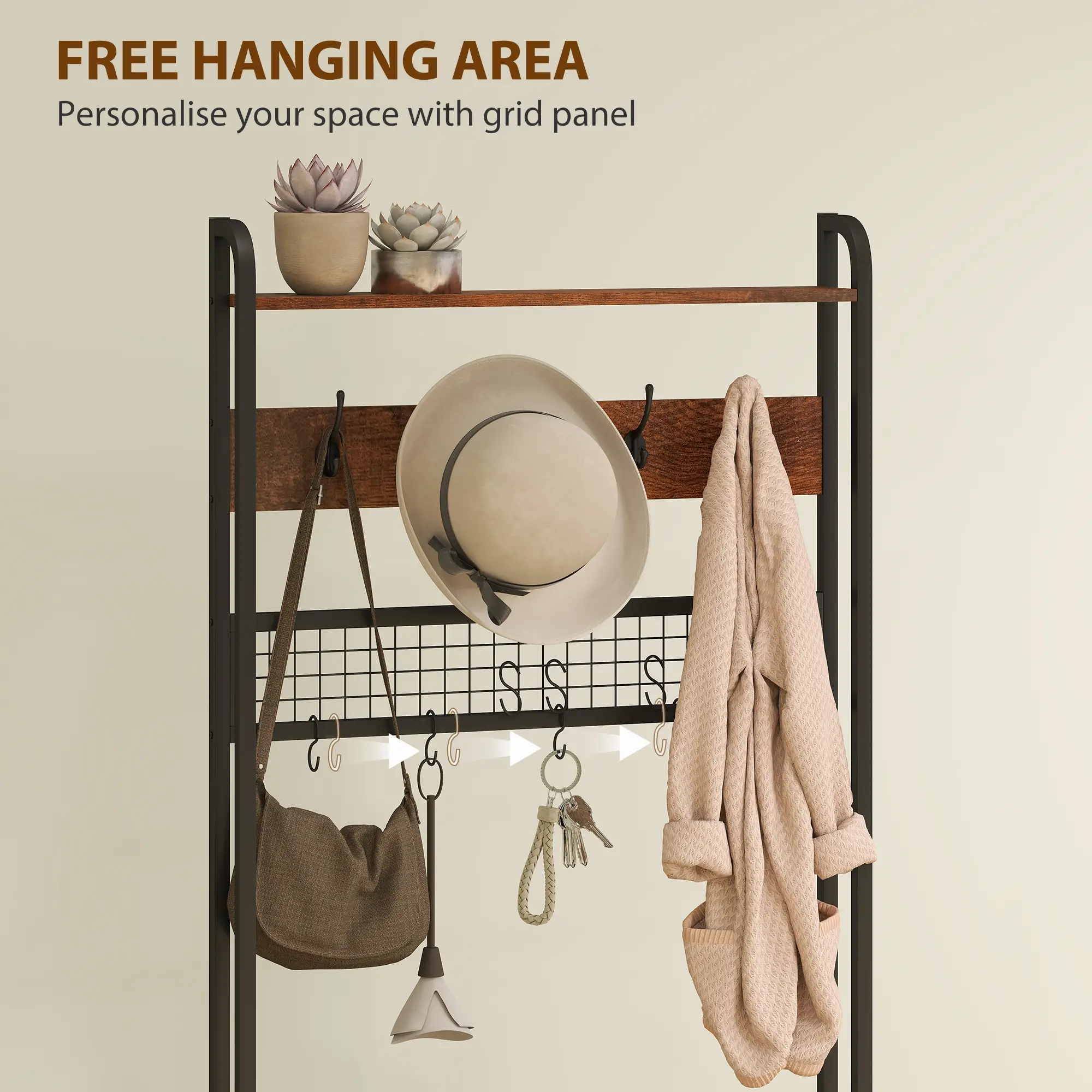 5-In-1 Coat Rack Shoe Bench, Hall Tree with Bench, 10 Hooks, Rustic Brown - Image 5
