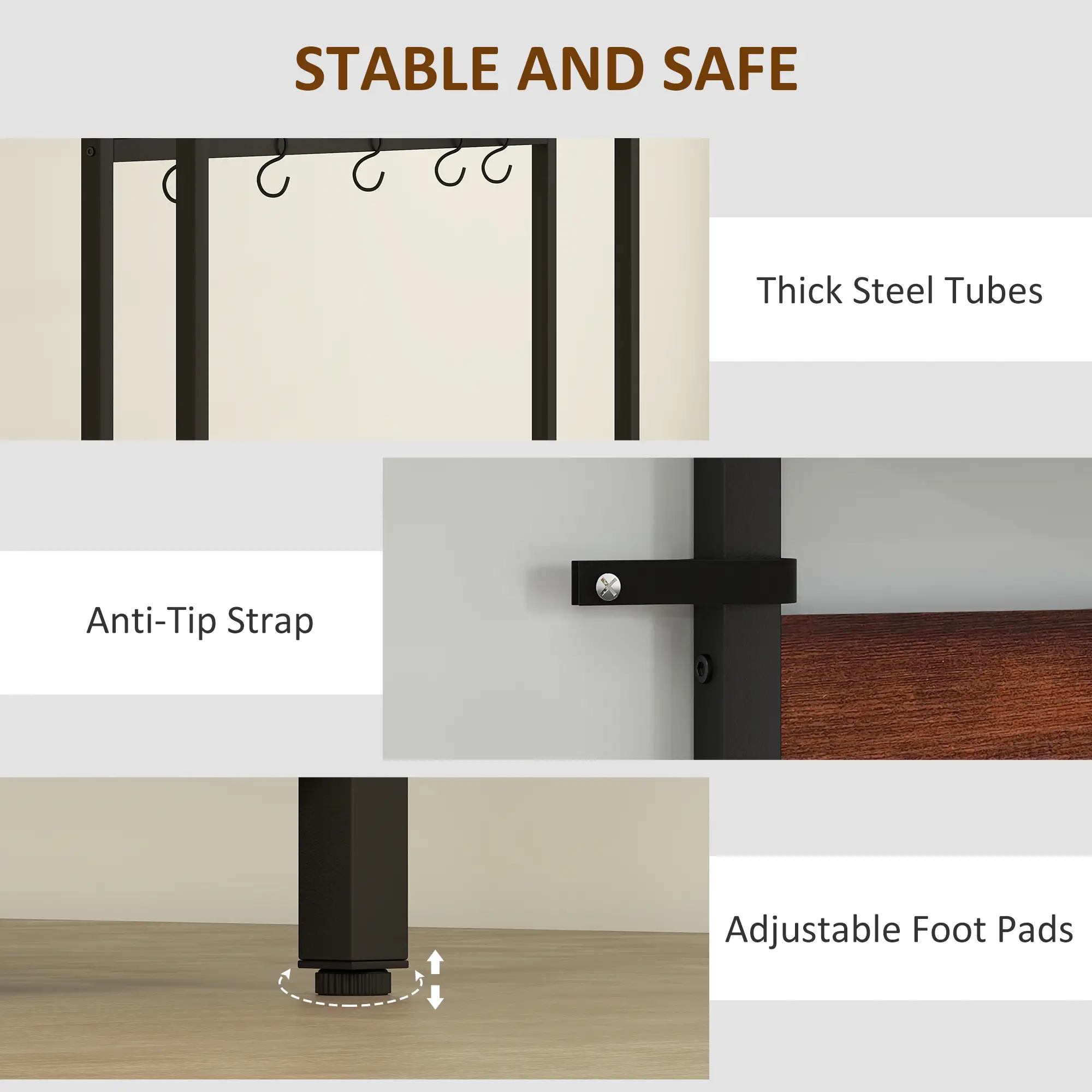 5-In-1 Coat Rack Shoe Bench, Hall Tree with Bench, 10 Hooks, Rustic Brown - Image 9