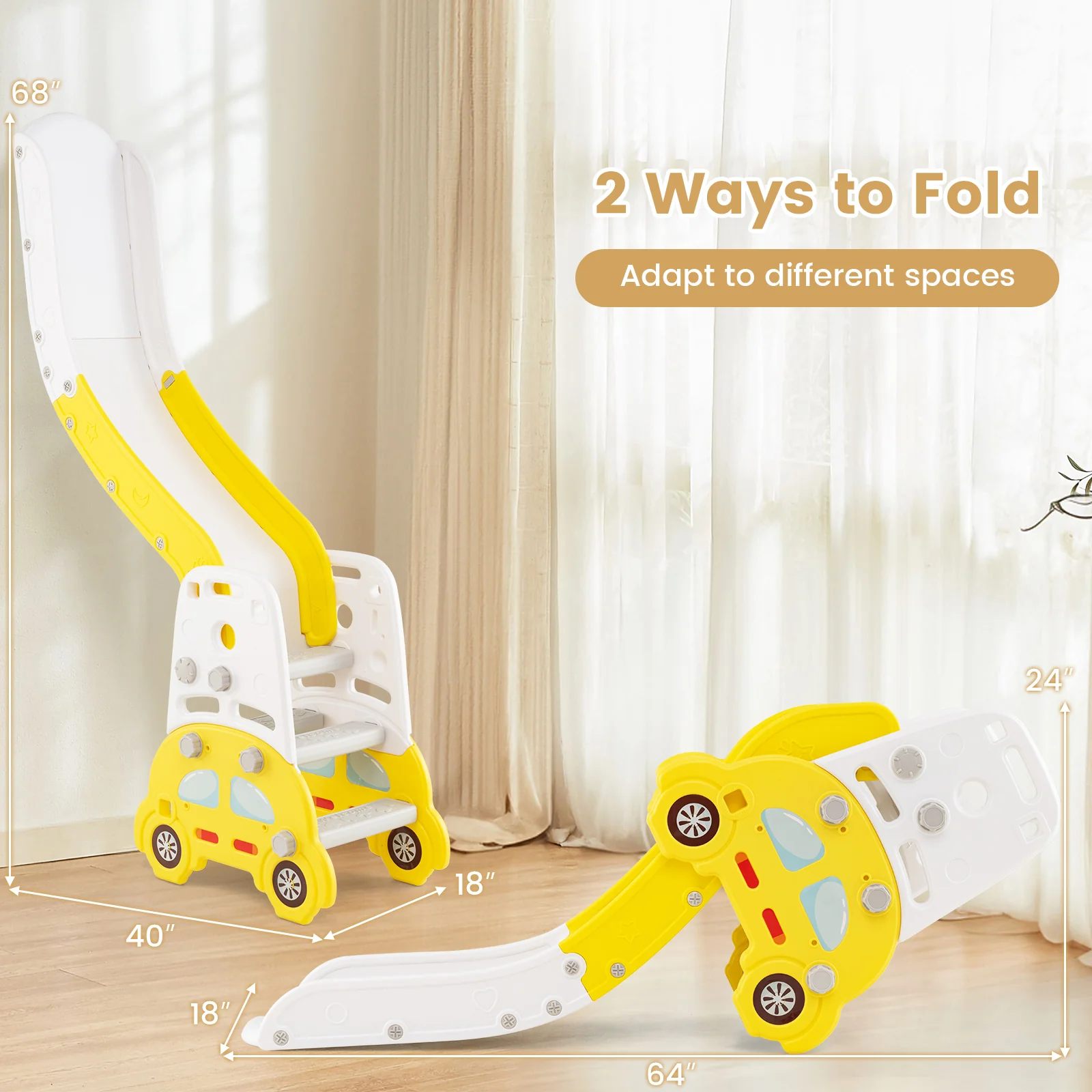 5 In 1 Convertible Toddler Slide Set, Art Easel With Stool, Yellow - Image 10
