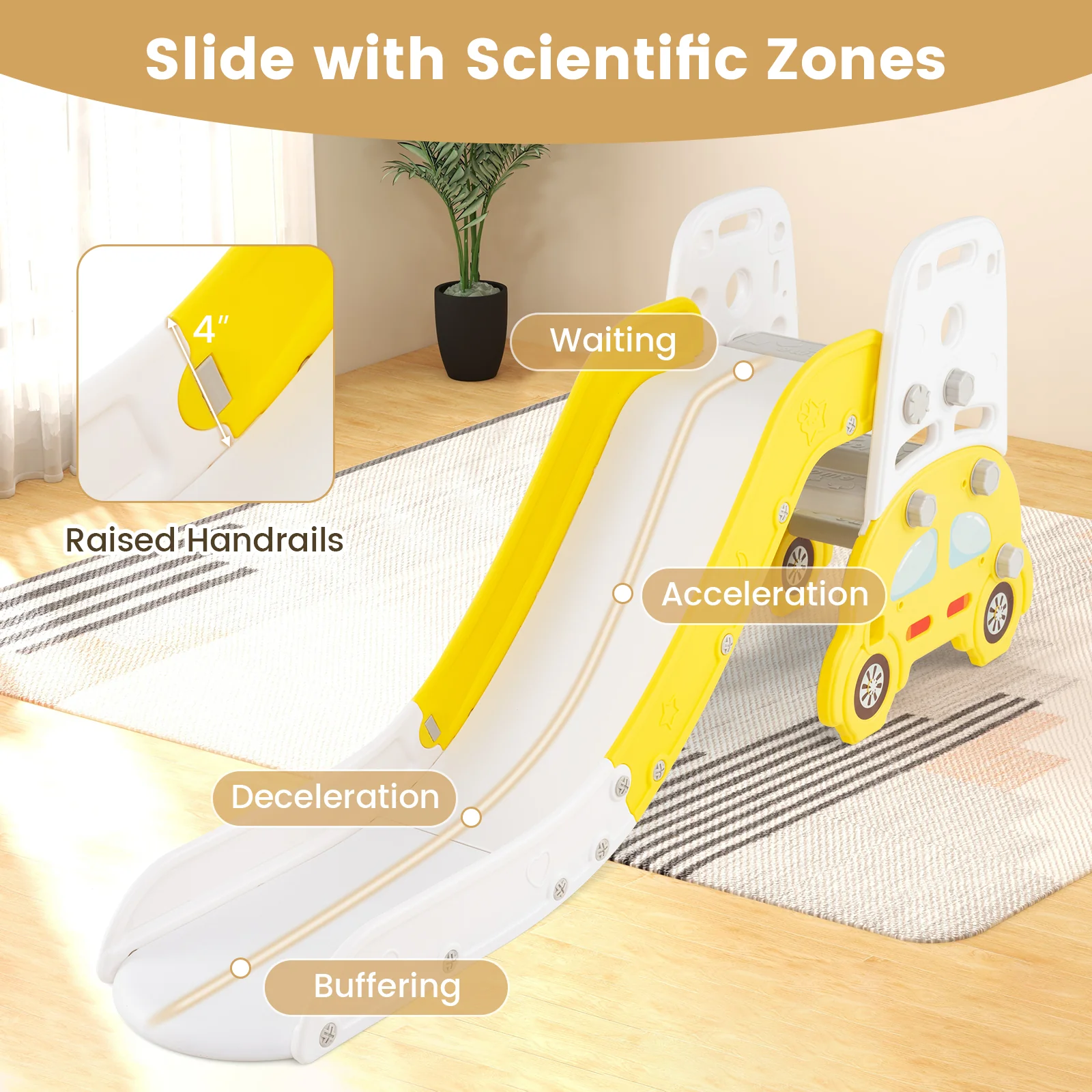 5 In 1 Convertible Toddler Slide Set, Art Easel With Stool, Yellow - Image 9