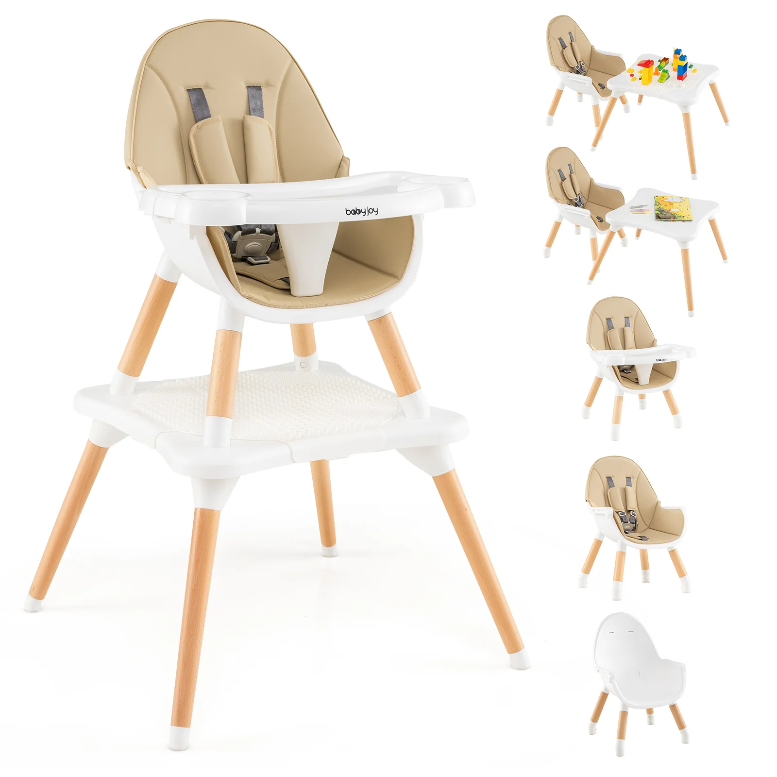 5-In-1 Convertible Wooden High Chair, Beige
