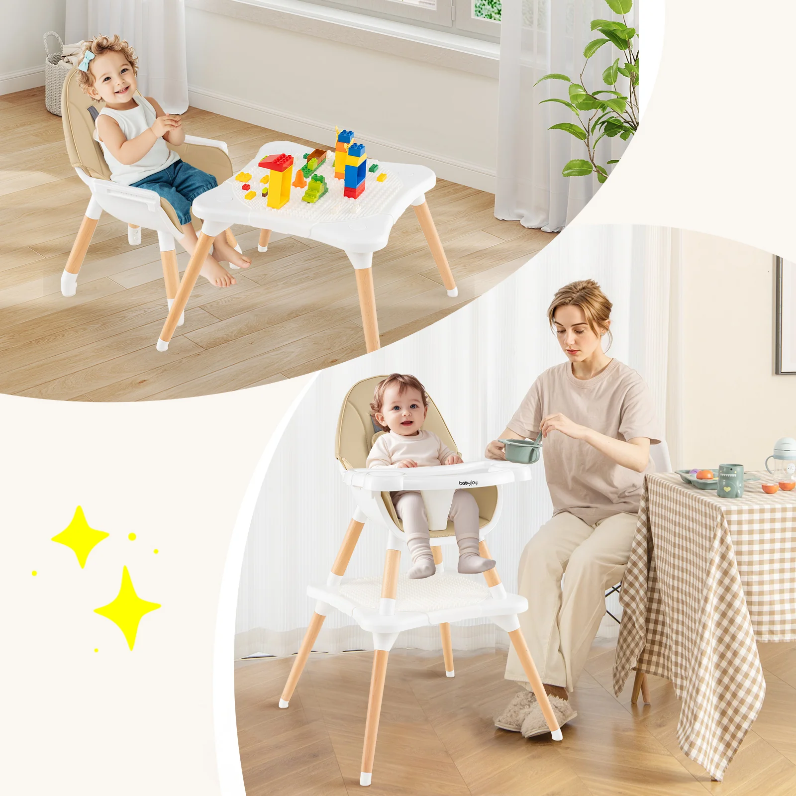 5-In-1 Convertible Wooden High Chair, Beige - Image 2