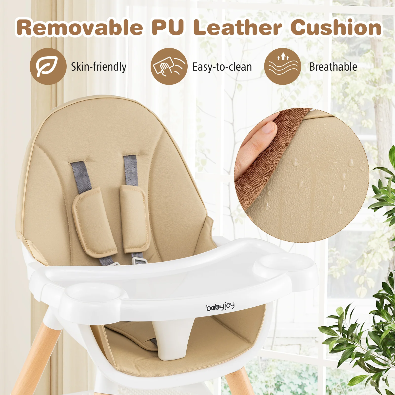 5-In-1 Convertible Wooden High Chair, Beige - Image 5