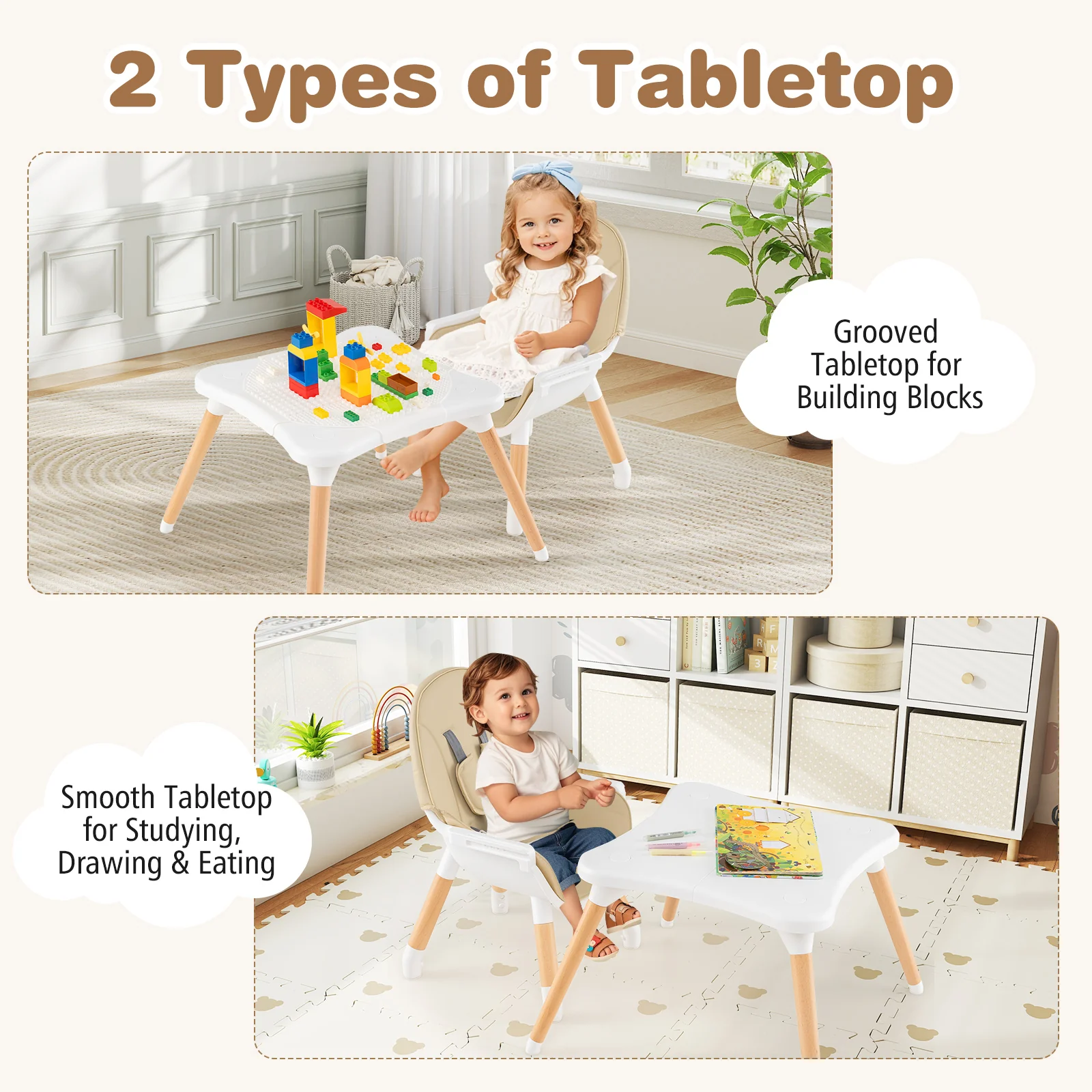 5-In-1 Convertible Wooden High Chair, Beige - Image 9