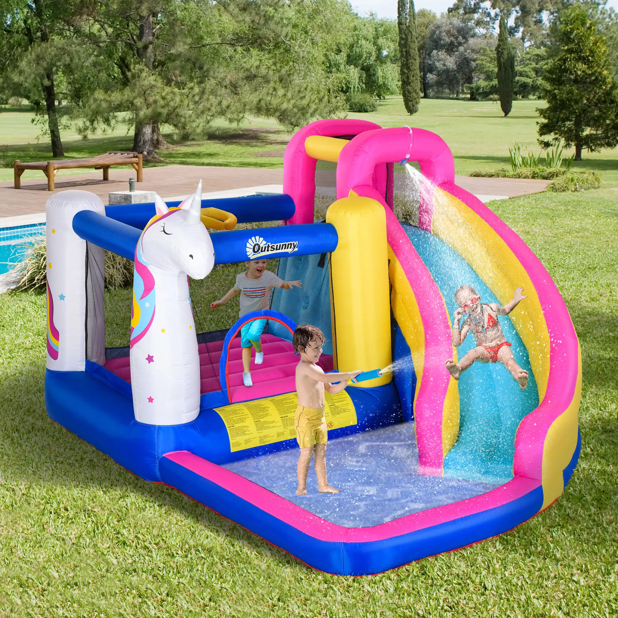 5 in 1 Inflatable Bounce Castle, Trampoline Water Slide, 12.4' x 10.5' x 6.9', Multi-color - Image 9