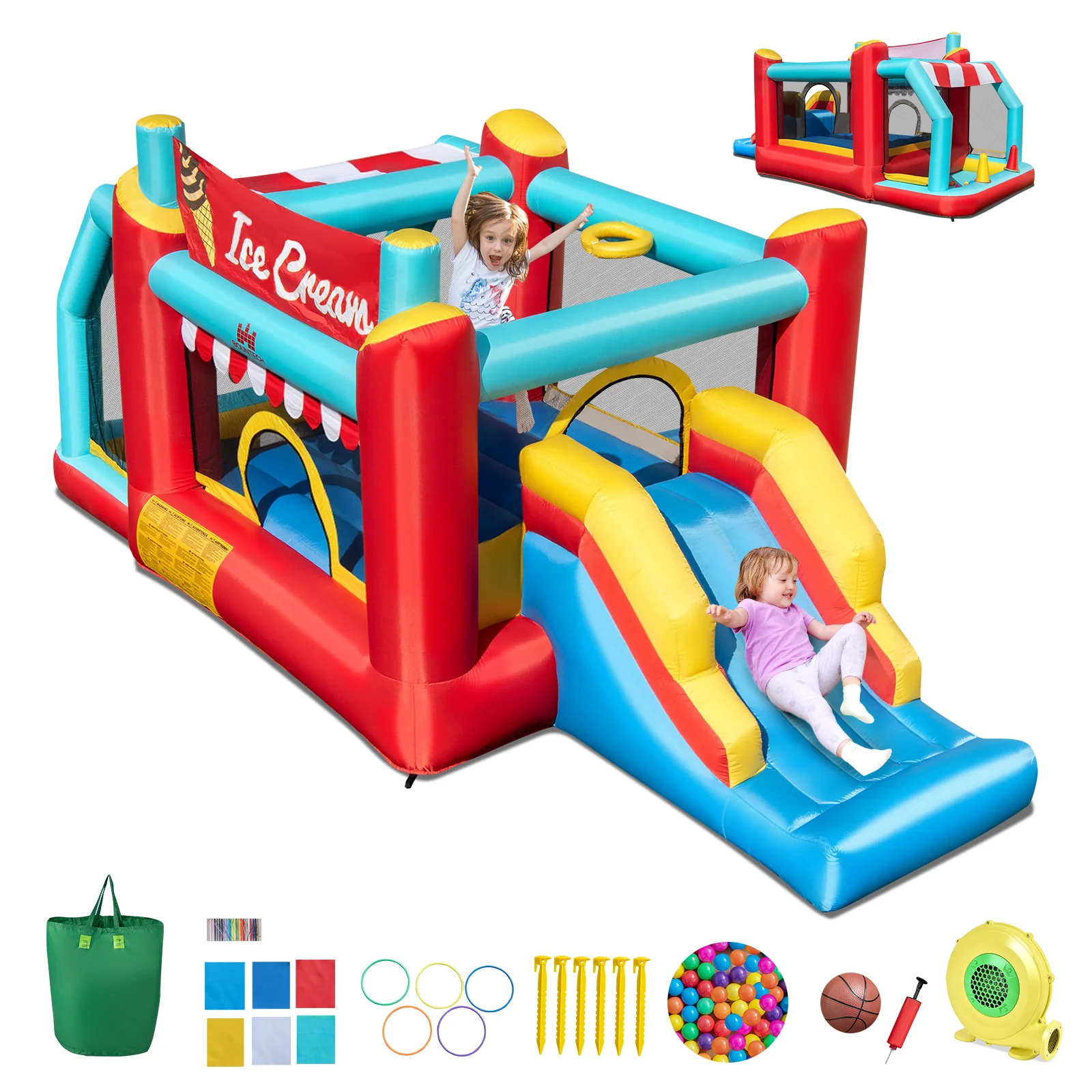 5-In-1 Inflatable Bounce House With Ball Pit, Slide, 480W Blower, Multicolor - Image 4