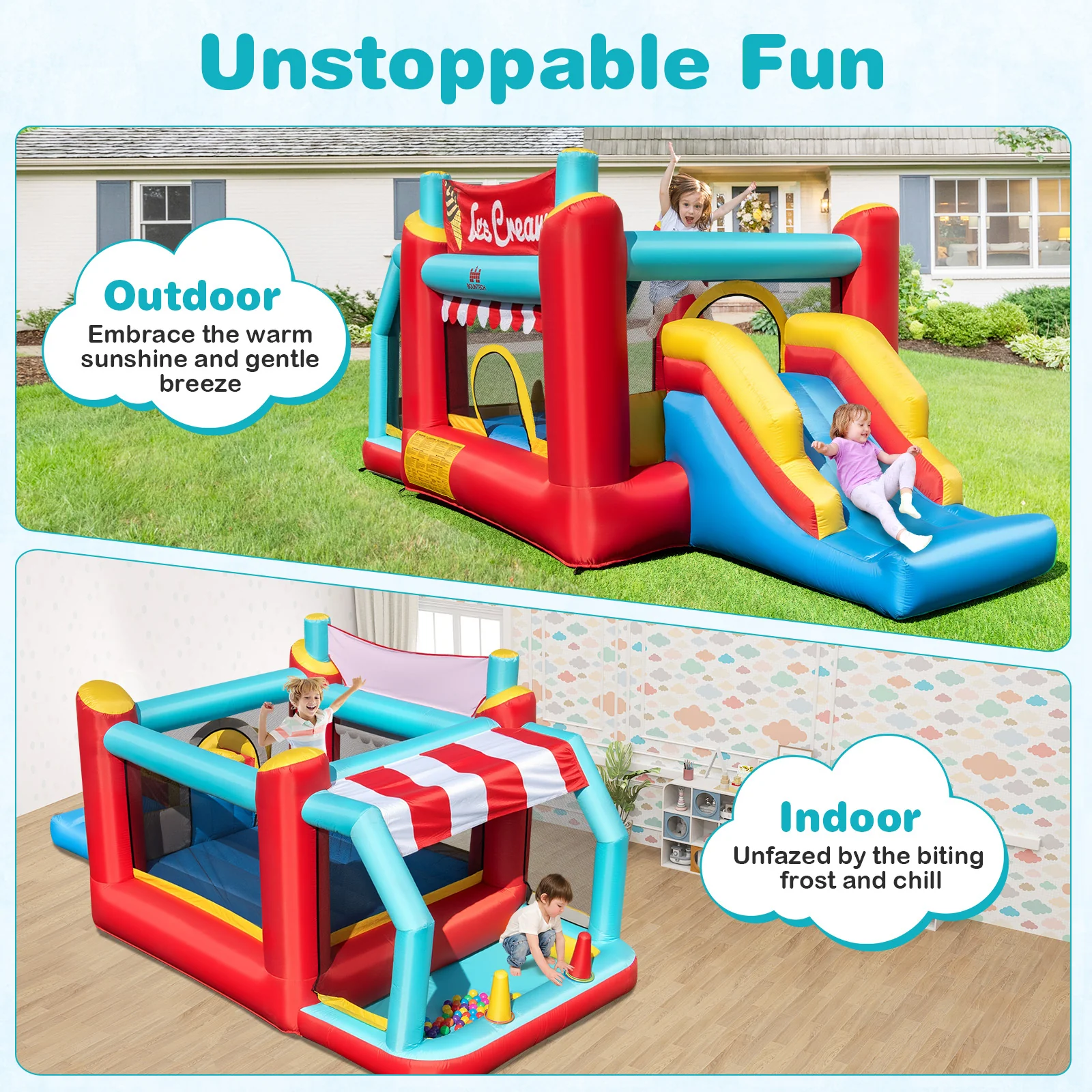 5-In-1 Inflatable Bounce House With Ball Pit, Slide, 480W Blower, Multicolor - Image 9