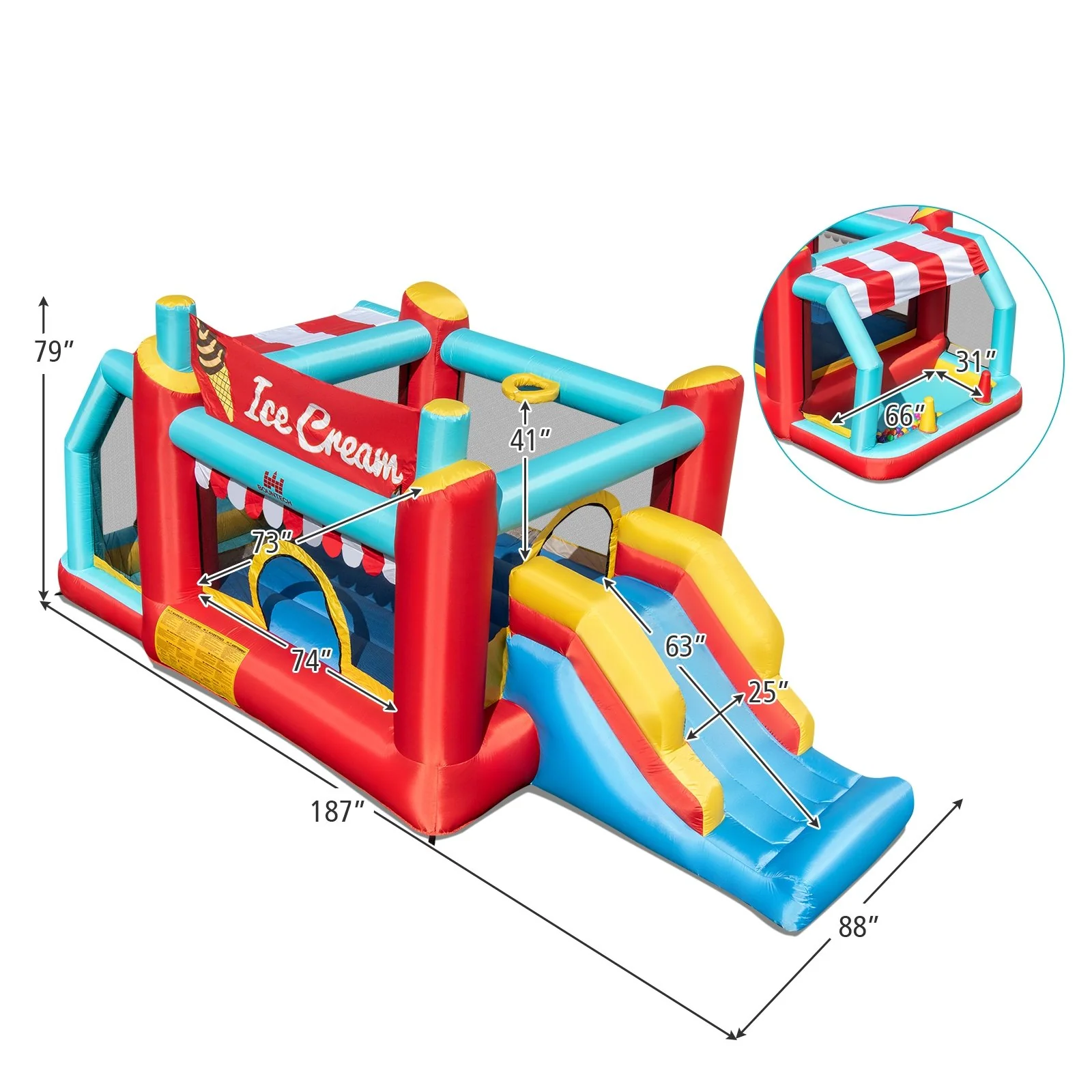5-in-1 Inflatable Bounce House With Ball Pit, Slide, Multicolor - Image 3