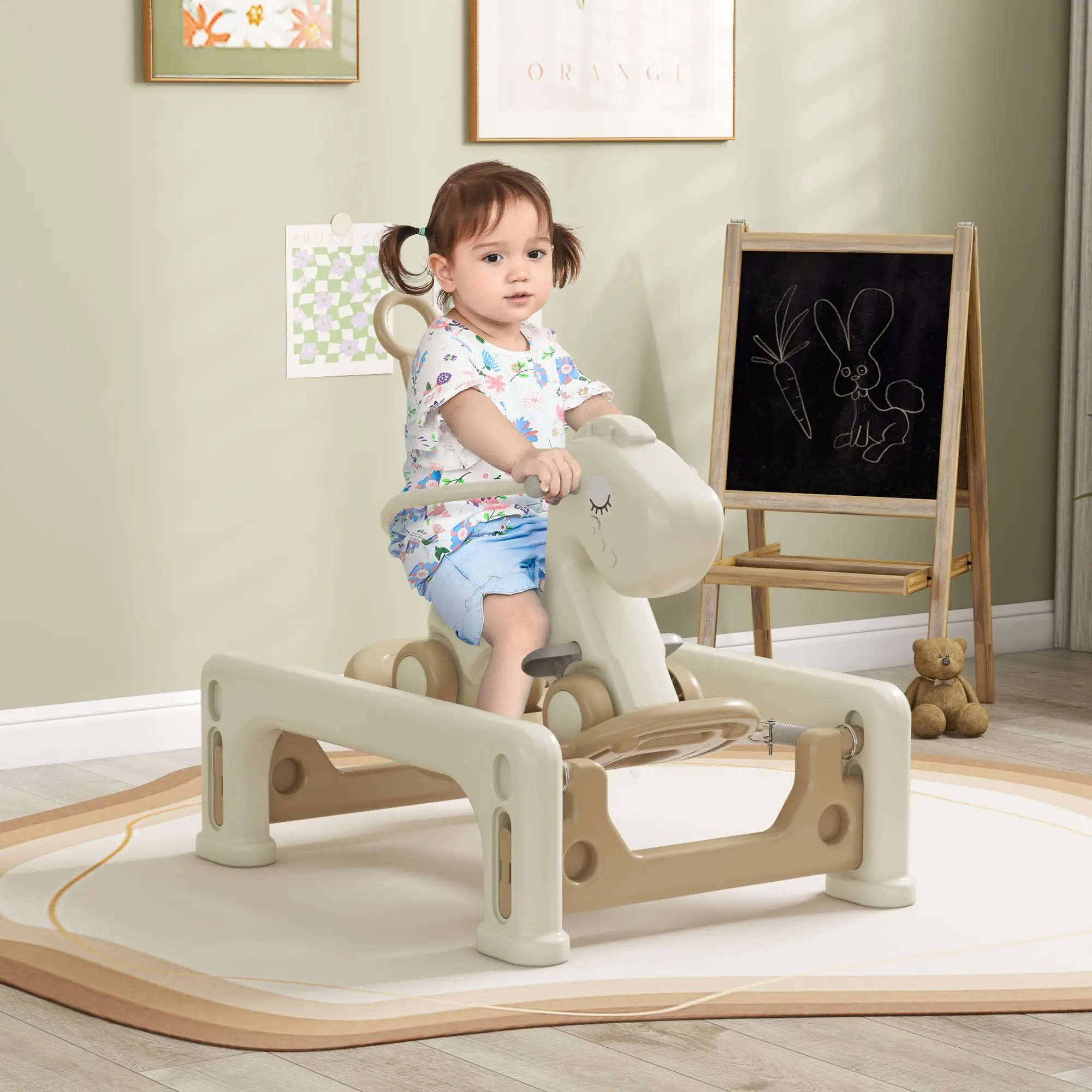 5 in 1 Rocking Horse for Toddlers, Balance Board, Push Handle, 4 Wheels - Image 8